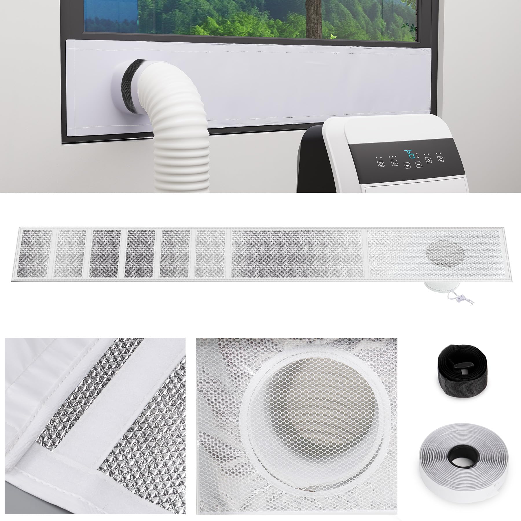 LBG Products Kit de sellado portátil de ventana de CA, kit de sellado de ventana de doble capa con pantalla de malla, kit de sellado de ventana de aislamiento térmico de 10 x 40 ~ 64 pulgadas para