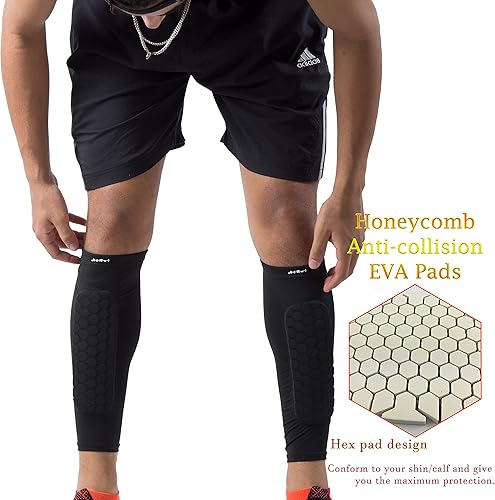 Miniatura 4 de HiRui - Espinilleras de fútbol para niños jóvenes adultos, manga de compresión de pantorrilla con almohadillas de enjambre, soporte para