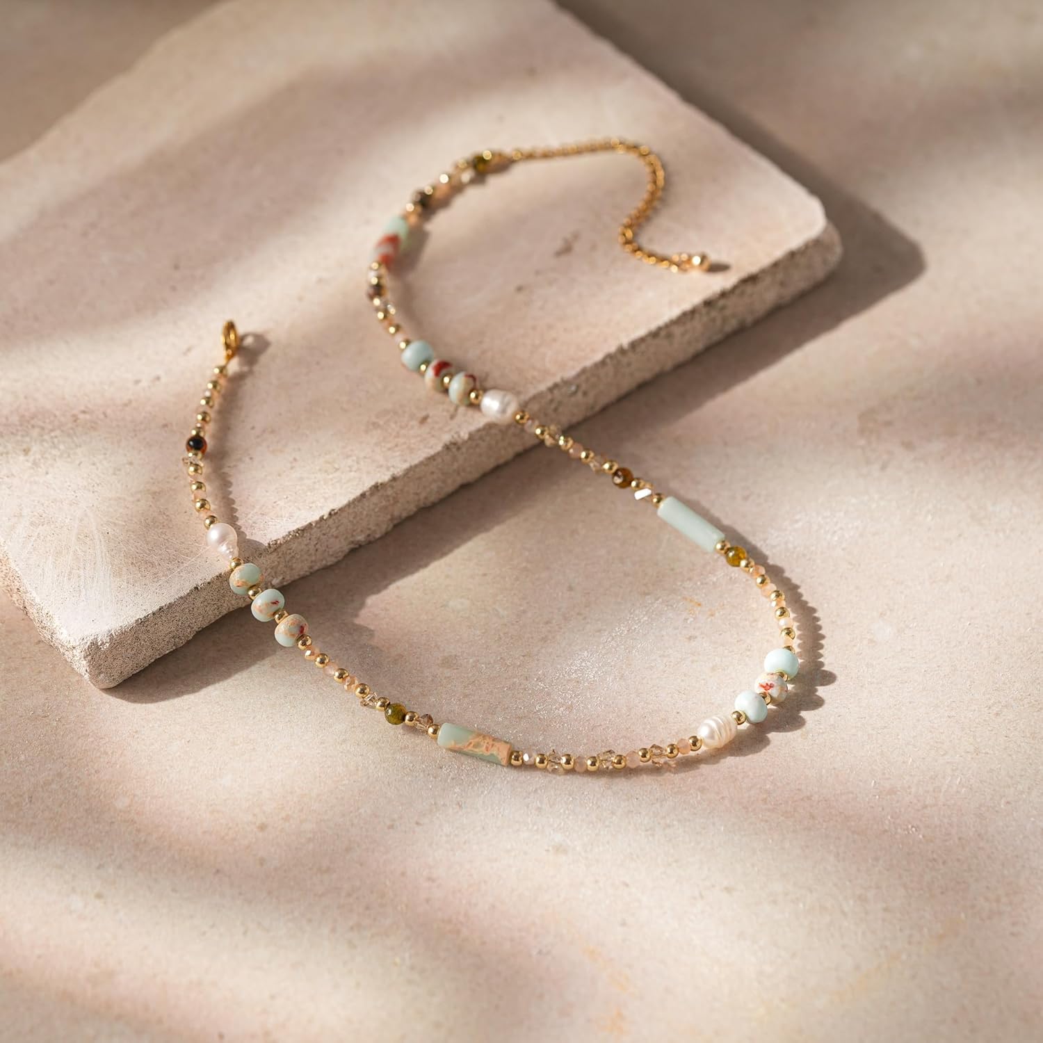 Beaded Necklaces for Women-Colorful Beaded Necklace Gemstone Choker Natural Stone Pearl Necklaces for Women Summer Boho Beach Handmade Jewelry - Image 5