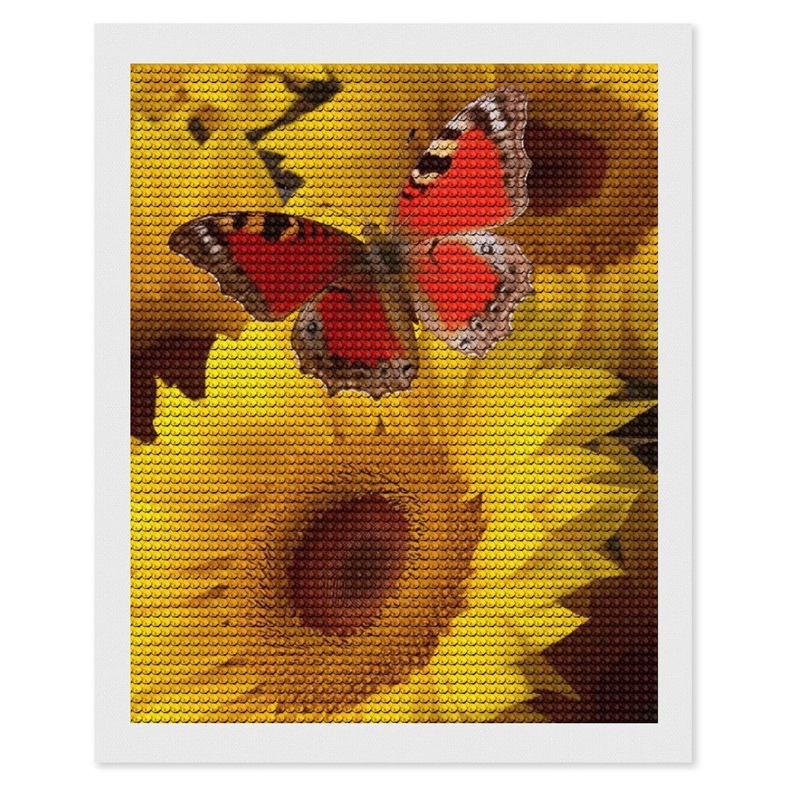 FekiLoot Yellow Sunflowers with Red Butterfly Diamond Art Kits for Adults, 5D Aurora Diamond Painting Kits for Beginners DIY Full Drill Dots Gem Art Paint Crafts for Home Wall Decor 16"x20"