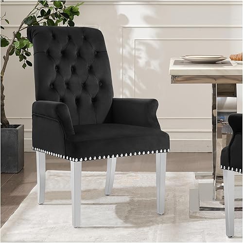 Miniatura 24 de Sillas de comedor con brazos, sillas de comedor tapizadas de tela con patas de madera maciza, sillón decorativo para cocina, comedor, sala de estar,