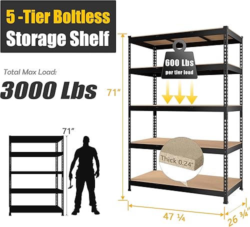 Miniatura 3 de PrimeZone Estantes de almacenamiento grandes de 47 pulgadas de ancho x 23.6 pulgadas de profundidad x 71 pulgadas de alto, paquete de 2 estantes de