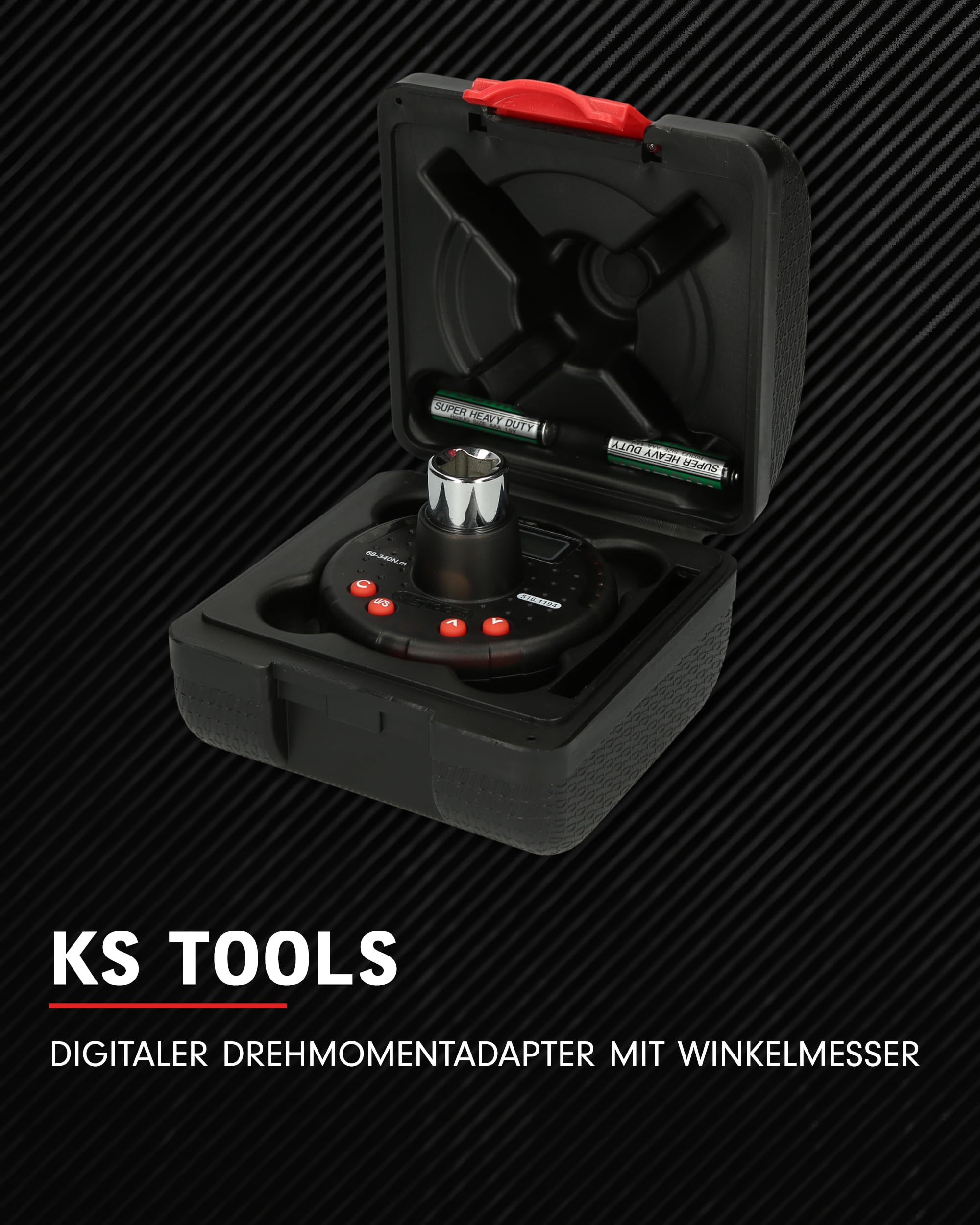 KS Tools 516.1194 1/2 Digitaler Drehmomentadapter mit Winkelmesser, 68-340 Nm Schwarz