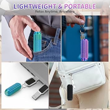 3 Pcs Spiky Grippie Keychain Fidget Toy with Clicker & Spinner | Spiky roller design, Compact & portable, Silent fidget toy for adults stress & focus, Ideal for office & classroom