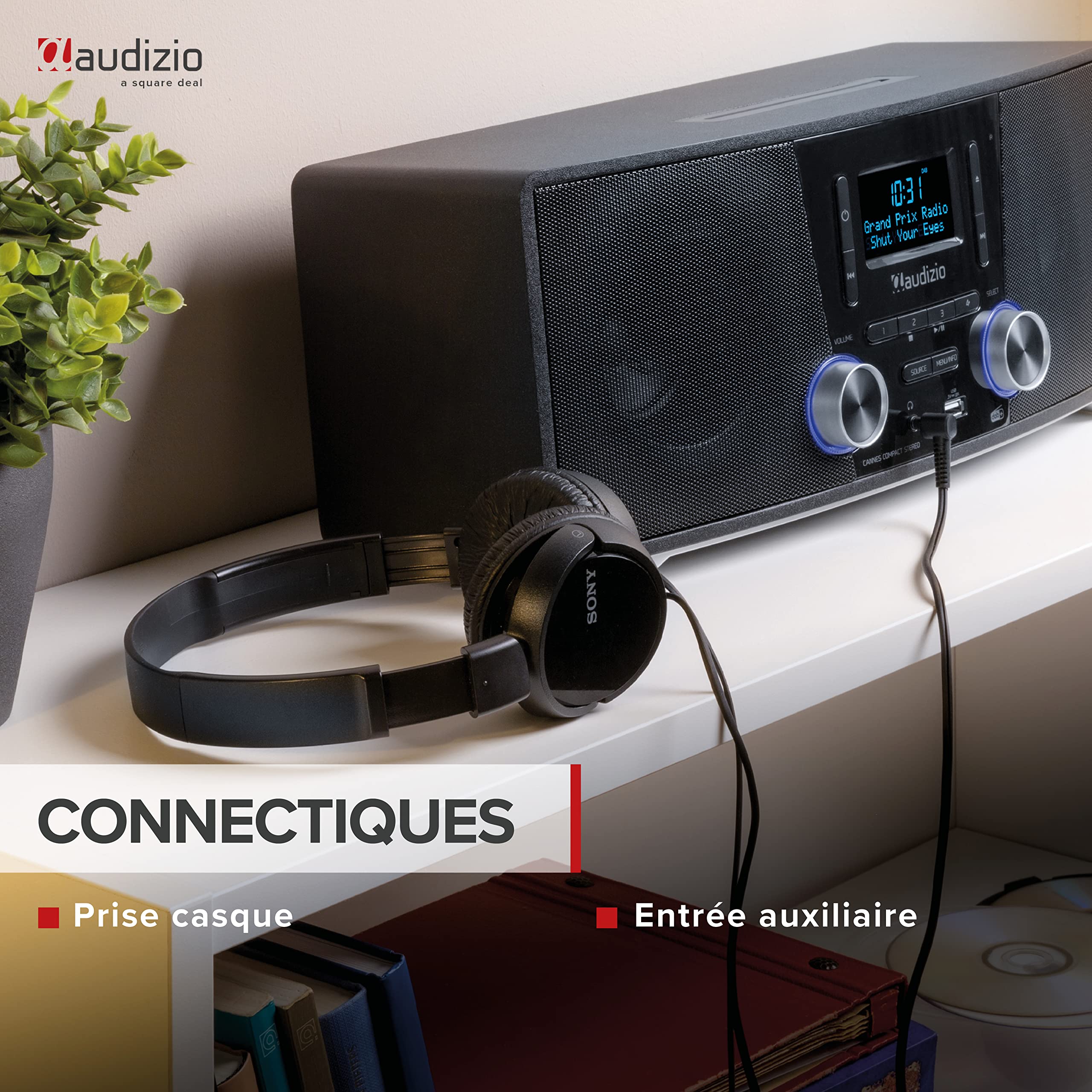 Audizio Cannes Radio Dab+ et FM, Bluetooth, Lecteur CD, Radio Réveil, Port USB, Haut-Parleurs Intégrés, Télécommande, Idéale pour Écouter la Radio et Votre Musique à la Maison