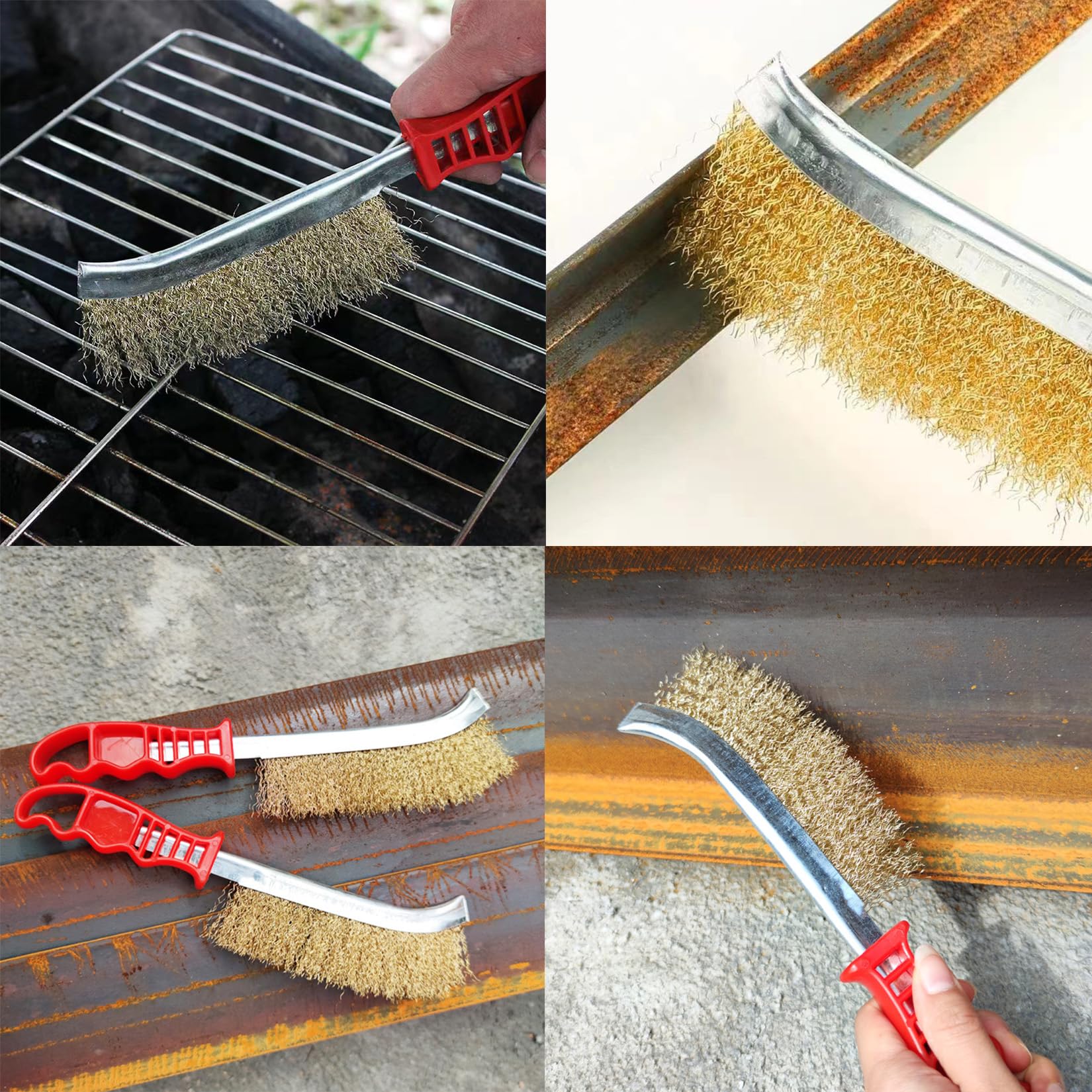 Set di 6 spazzole metalliche: 2 grandi spazzole in acciaio inox, spazzola in ottone, 2 piccole in acciaio inox e nylon, per la pulizia di ruggine e vernice
