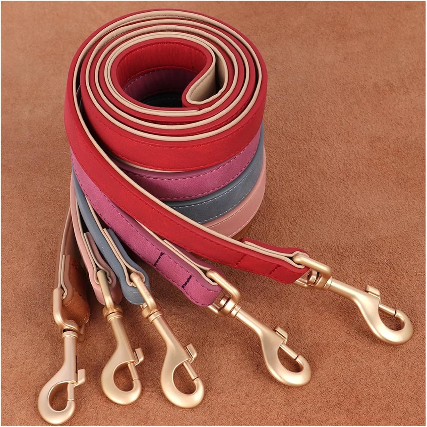 Soft Padded Dog Collar and Leash Set PU Leather Pet Necklace with Walking Rope Adjustable for Small Medium Dogs Pug(Pink Collar,X-Large)