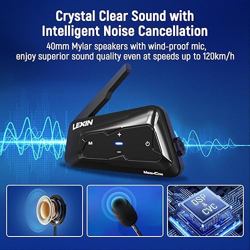 Miniatura 5 de LEXIN MTX - Auriculares Bluetooth de malla de 24 vías para motocicleta, casco Bluetooth compatible con audio multitarea, sistema de comunicación