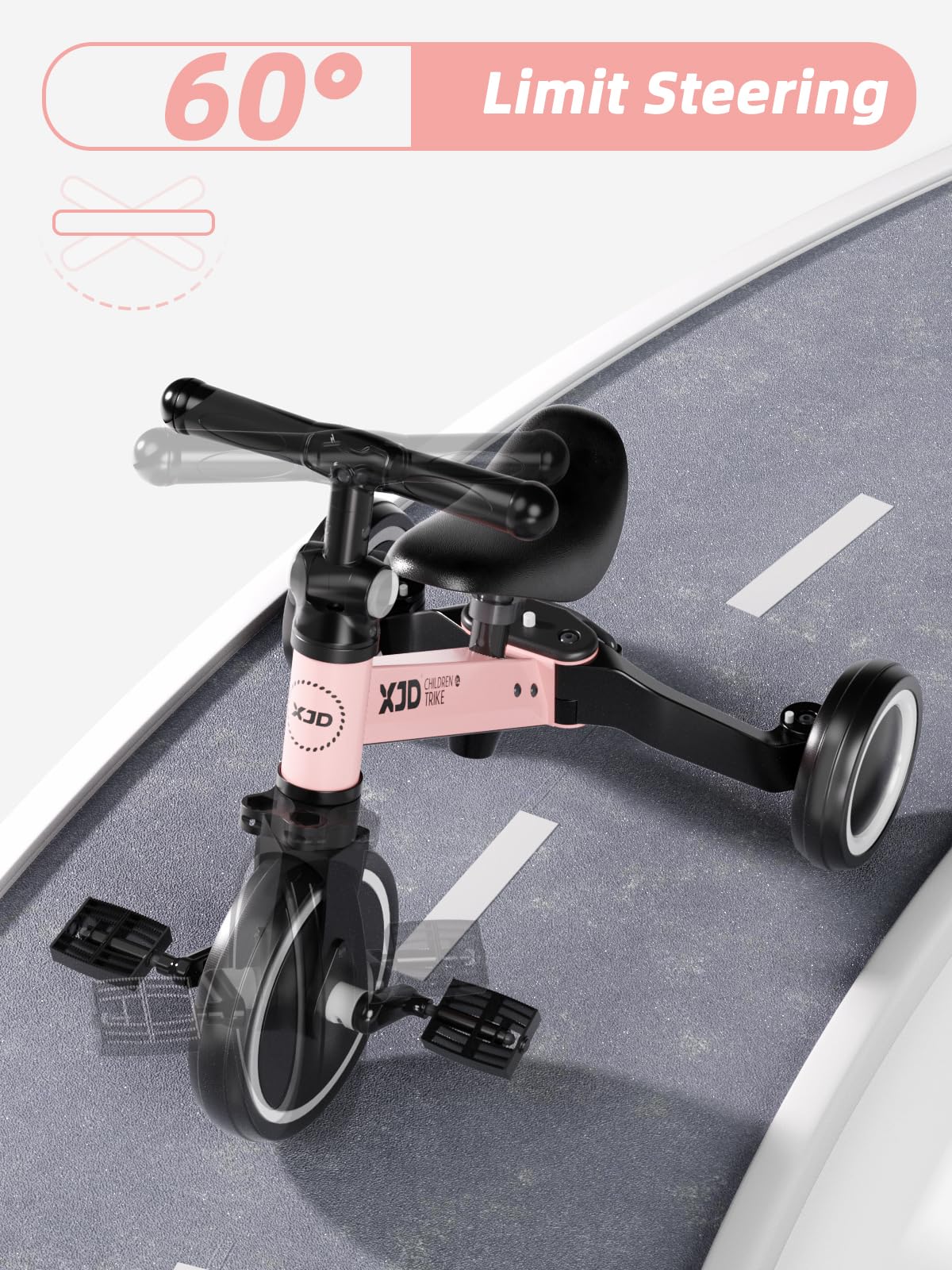 XJD Triciclo 3 in 1 per bambini e ragazze da 10 a 36 mesi senza pedali per bambini con regolabile sedile manubrio e pedali smontabili 1 anno regalo di compleanno (Rosa, 3 en 1 - Clásico)