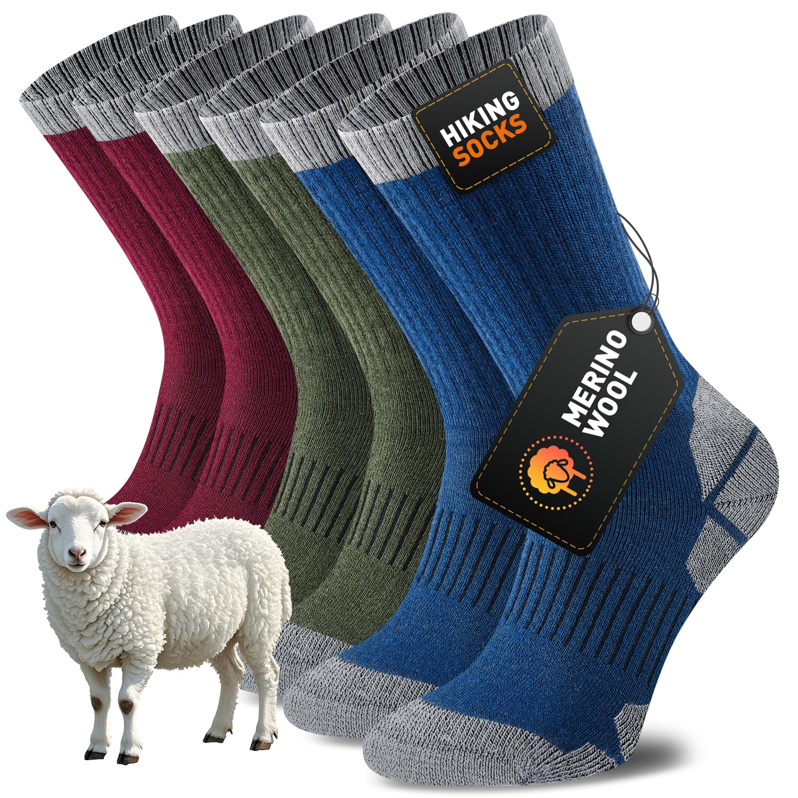 Niorasen Merino Wool Hiking Crew Socks