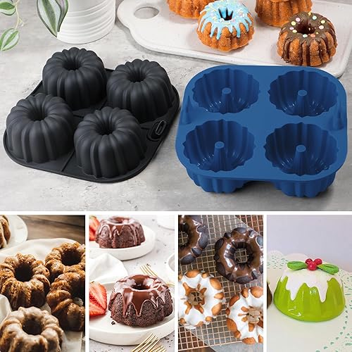 Miniatura 4 de Webake Molde de silicona para freidoras de aire para hornear, antiadherentes, sin BPA, tubos estriados, 4 cavidades, juego de 2