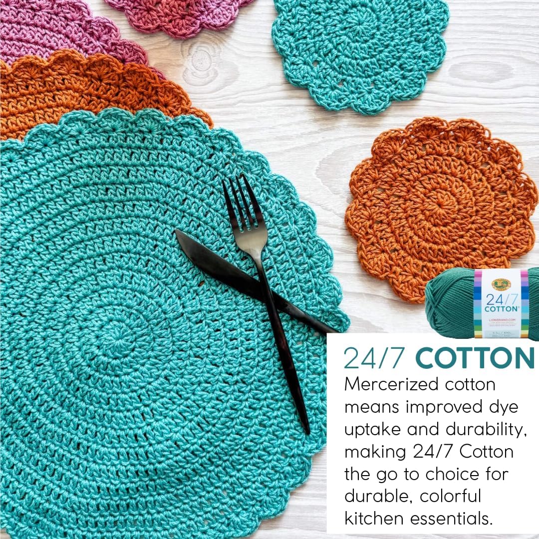 Lion Brand 24/7 Cotton Yarn, Yarn for Knitting, Crocheting, and Crafts, Bay Leaf, 3 Pack