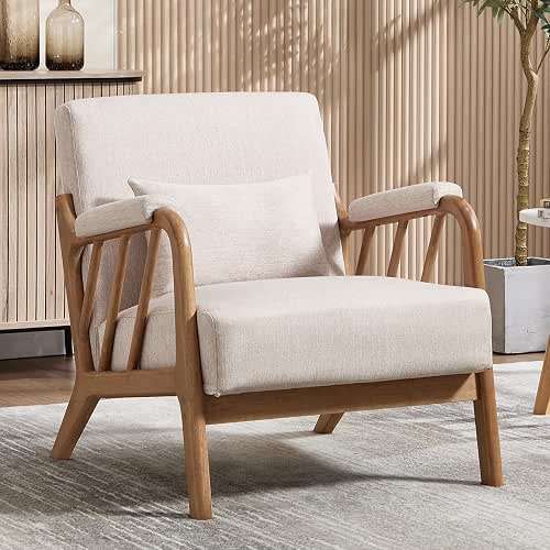 ANJ Mid Century Modern Accent Chair，Living Room Chairs with Wood