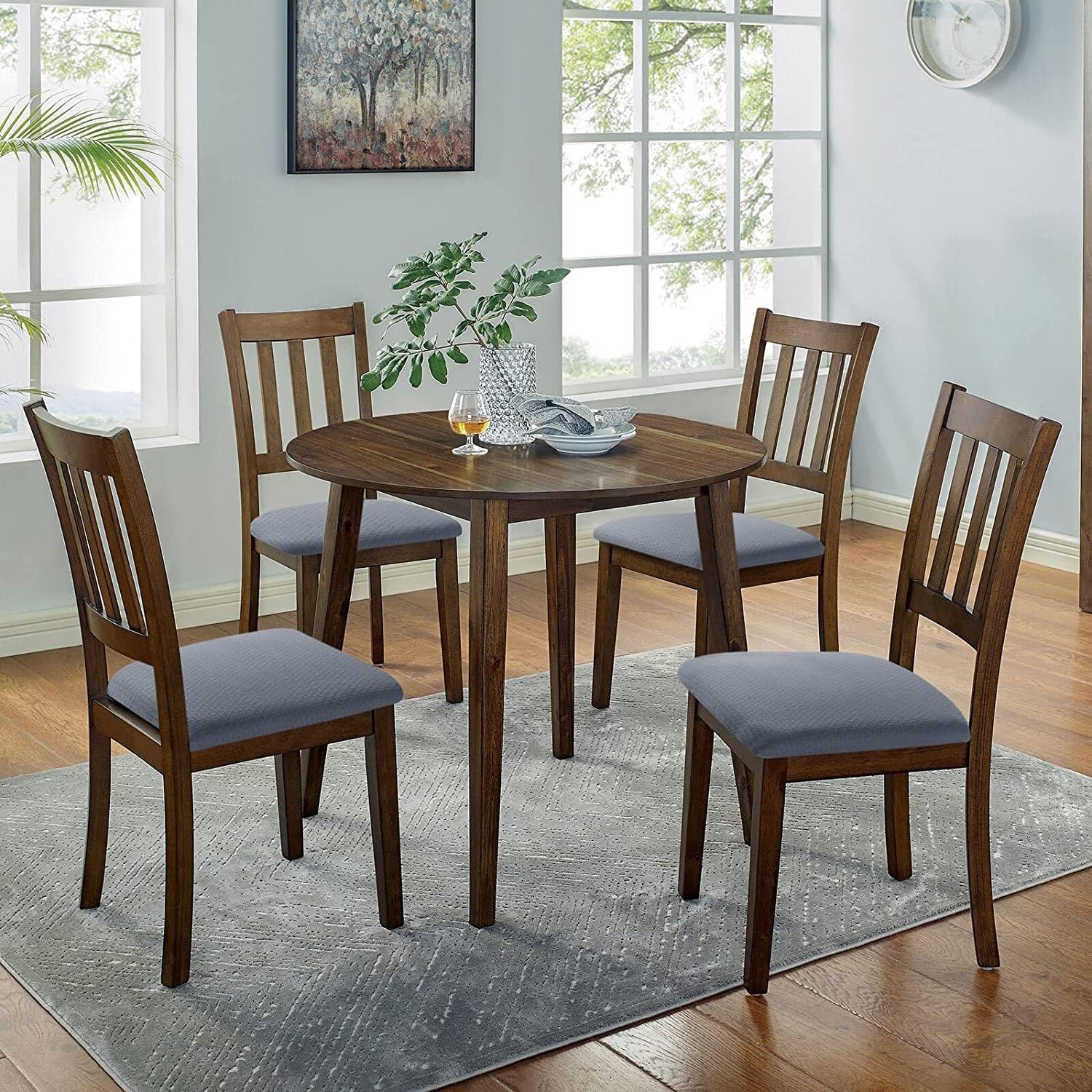 Fundas Elásticas Para Sillas De Comedor - Juego De 2, Jacquard De Cuadros, Extraíbles Y Lavables, Antideslizantes