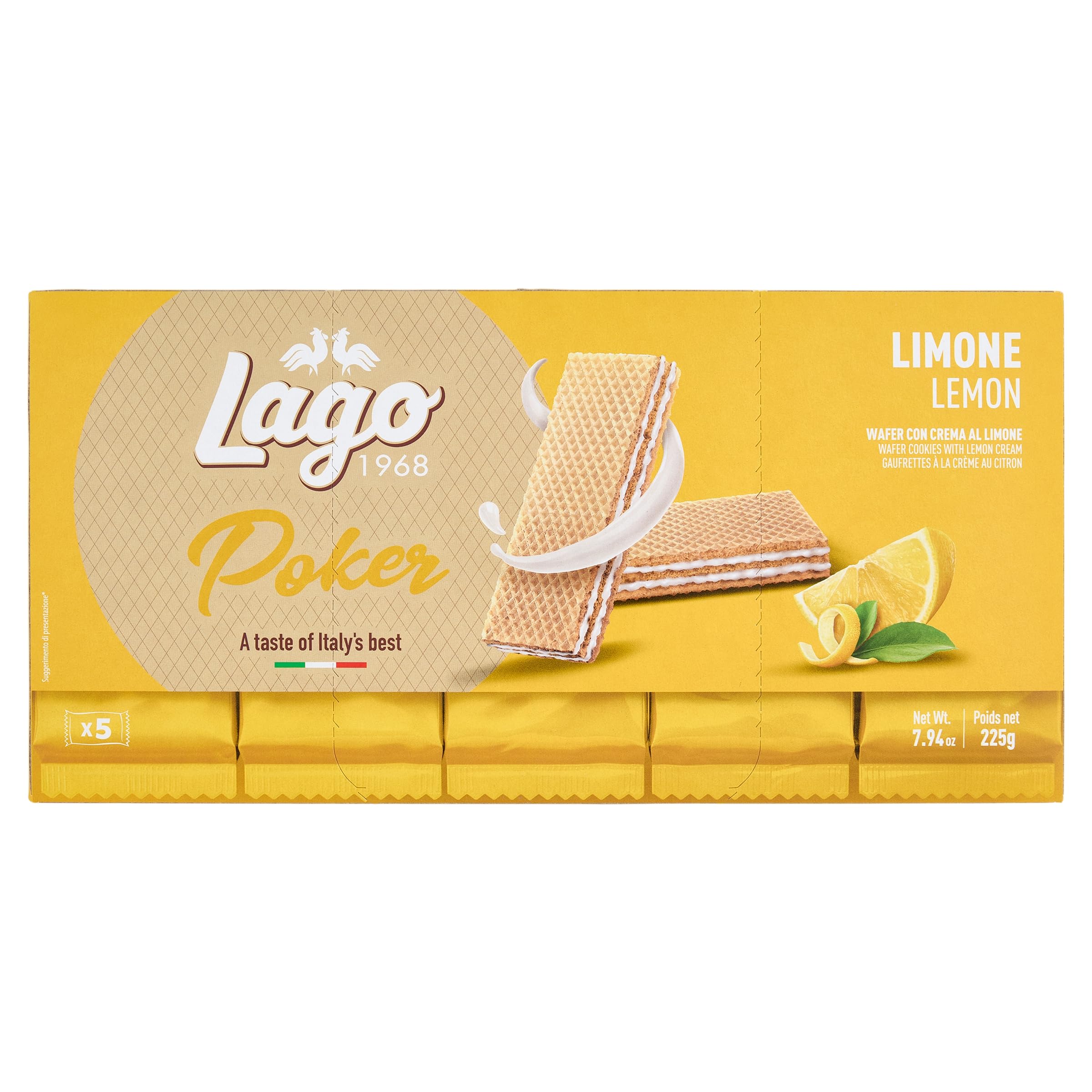 Lago Poker Limone 5x45g - Wafer con Crema Limone