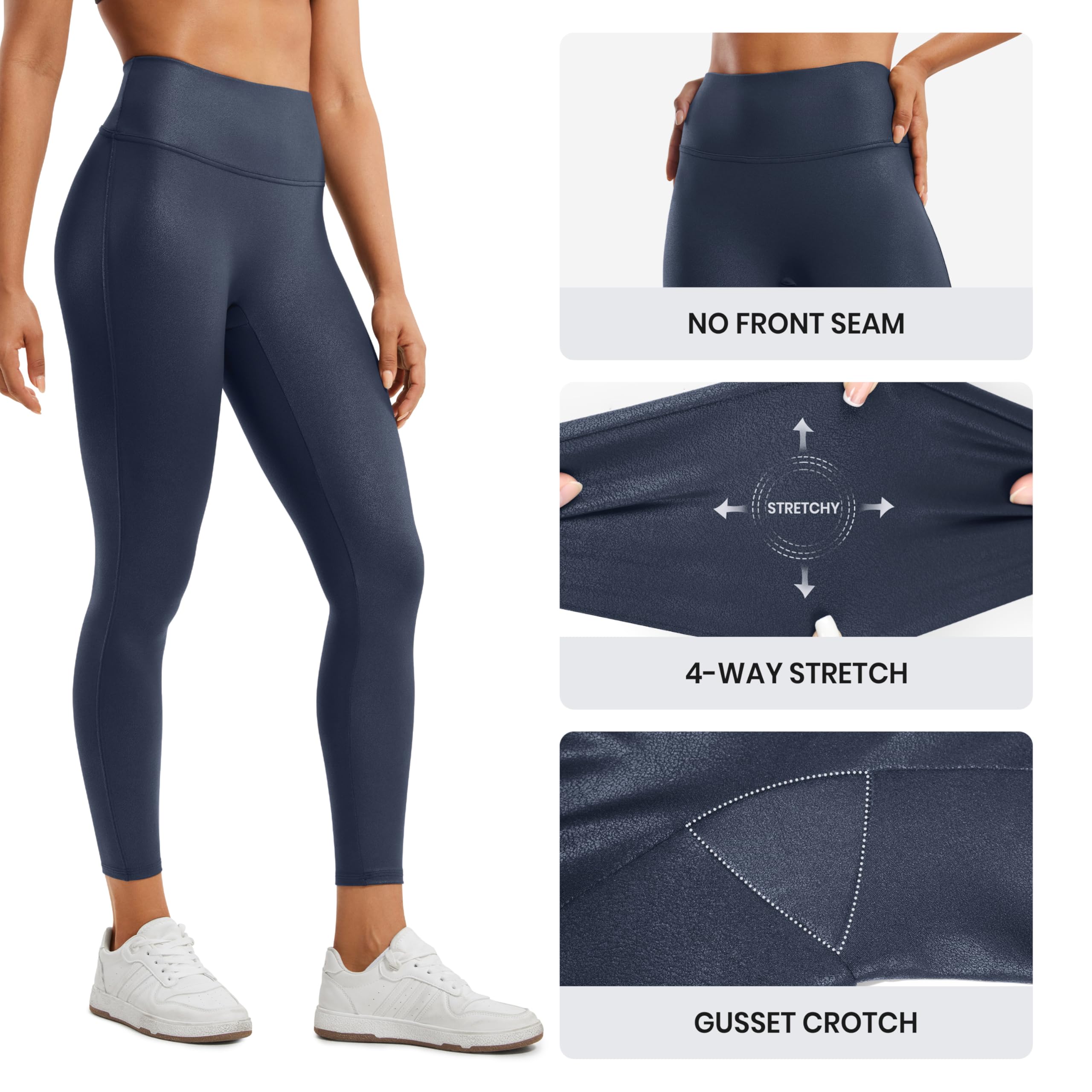 CRZ YOGA Butterluxe Leggings Similicuir Mat 64cm Indigo-Foil 44 | Pas de Couture Devant, Extrêmement Doux, Compression Douce, Quotidien, Taille Haute, pour Femmes