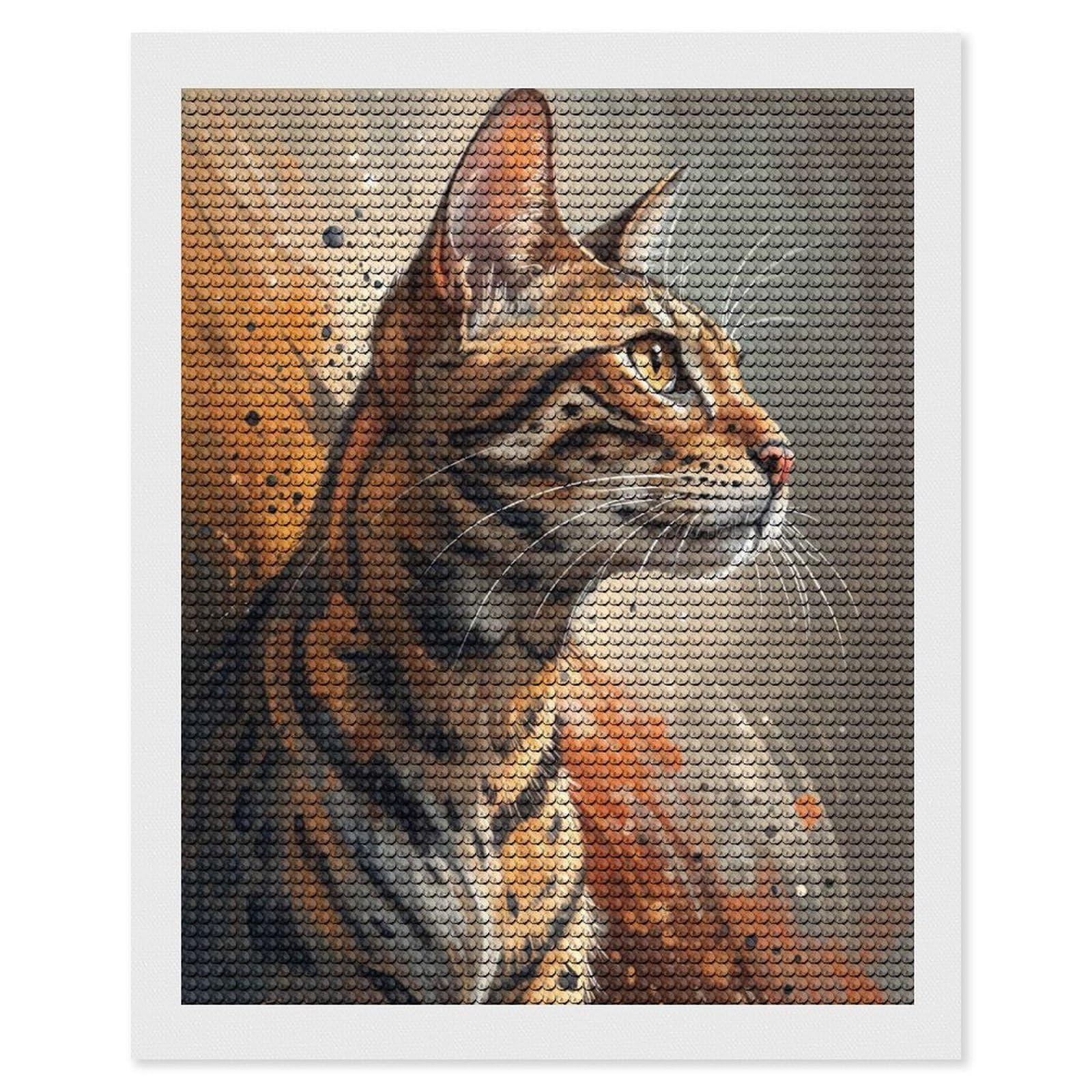 Junmoney Elegant Bengal Cat Portrait Diamond Art Kit 16"x20", Gift Idea, for Family Craft Time, Mindful Craft Activity, Boho Decor, Relaxing DIY Hobby