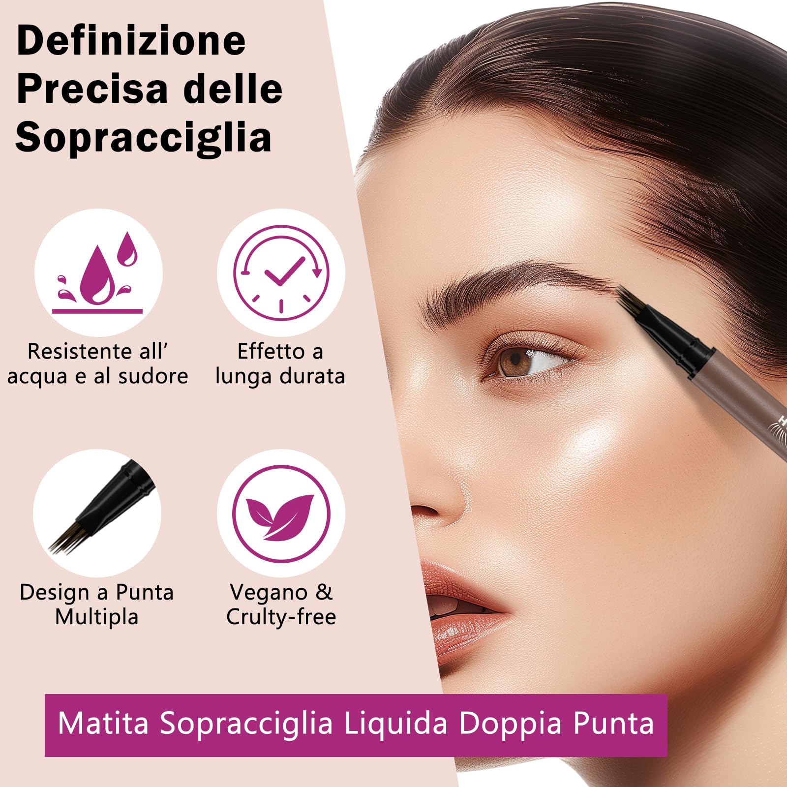 Erinde Matita Sopracciglia a Doppia Punta, Penna Sopracciglia Effetto Pelo 4D con Due Punte, Impermeabile e Anti-Sbavatura, a Lunga Durata, Riempimento Facile, Sopracciglia Naturali Effetto Pelo 02#