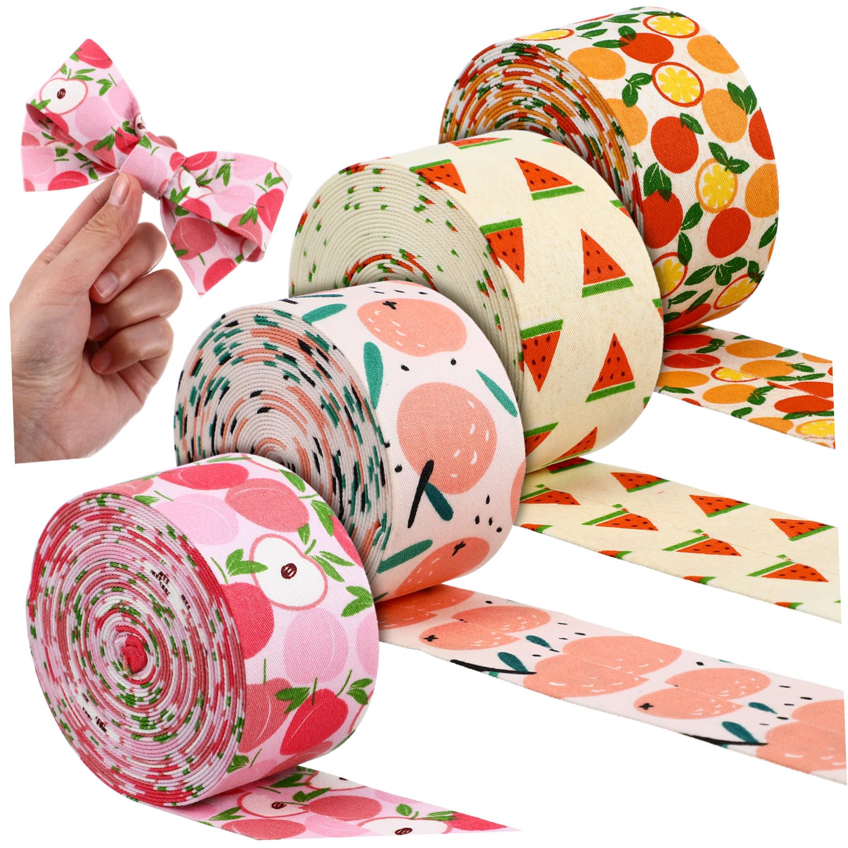 4 Rollen Sommerliche Stoffbänder mit Fruchtmuster Vielseitige Breiten Nylon Schleifenband für Shower Geschenkverpackung Bastelarbeiten Dekoration von Blumensträußen