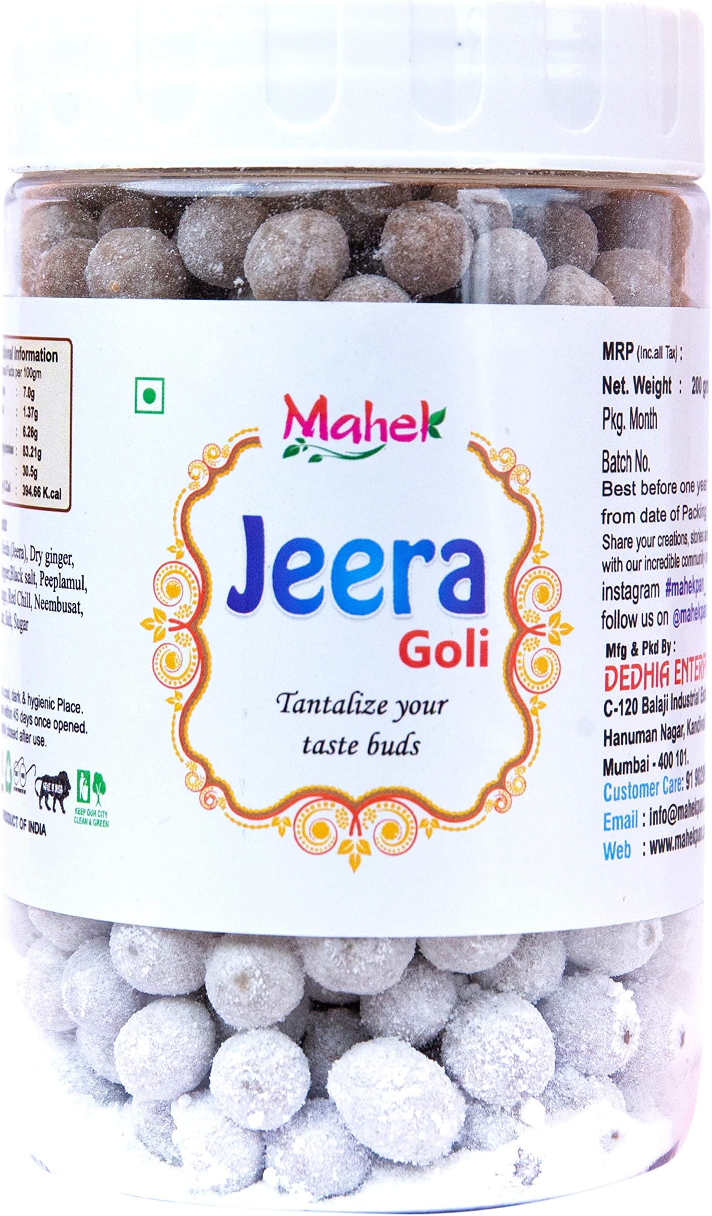 Jeera Goli Mukhwas Mouth Fresheners 200g | Blend with Peeplamul,Neembusat, Jeera, Dry Mango, Nausadar, Black pepper, Dry Ginger | Digestive,After-Meal