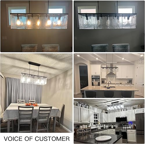 Miniatura 6 de IKK Candelabros modernos de vidrio texturizado para comedor, lámpara rectangular de isla de 37 pulgadas, iluminación rectangular de granja para isla