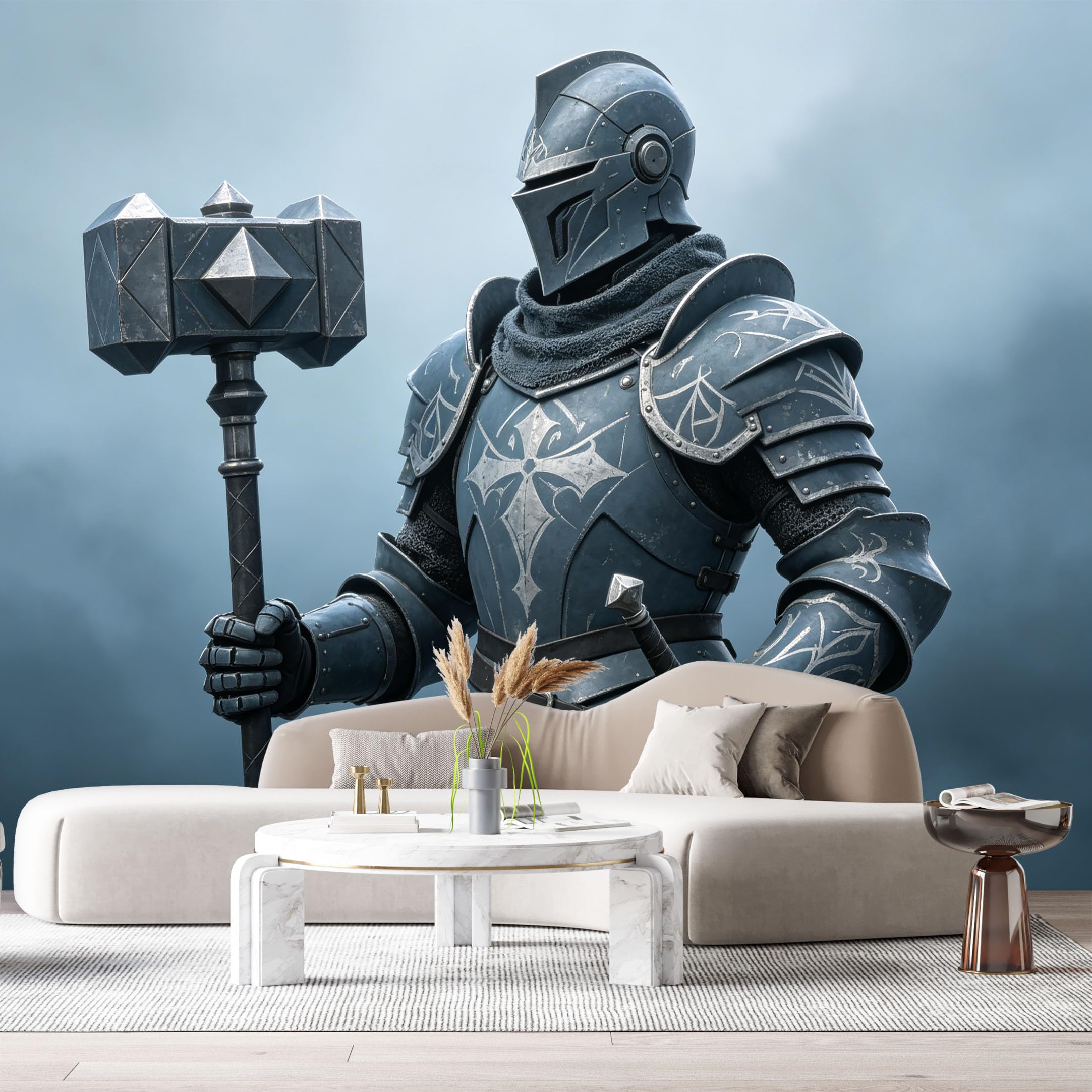 Custom Size Wall Mural Armored Warrior Heavy Mech Futuristic Metal Armor Science Fiction Knight SelfAdhesive Art Prints Removable Large Wallpaper Esports Room Game Room Tenant Room Studio