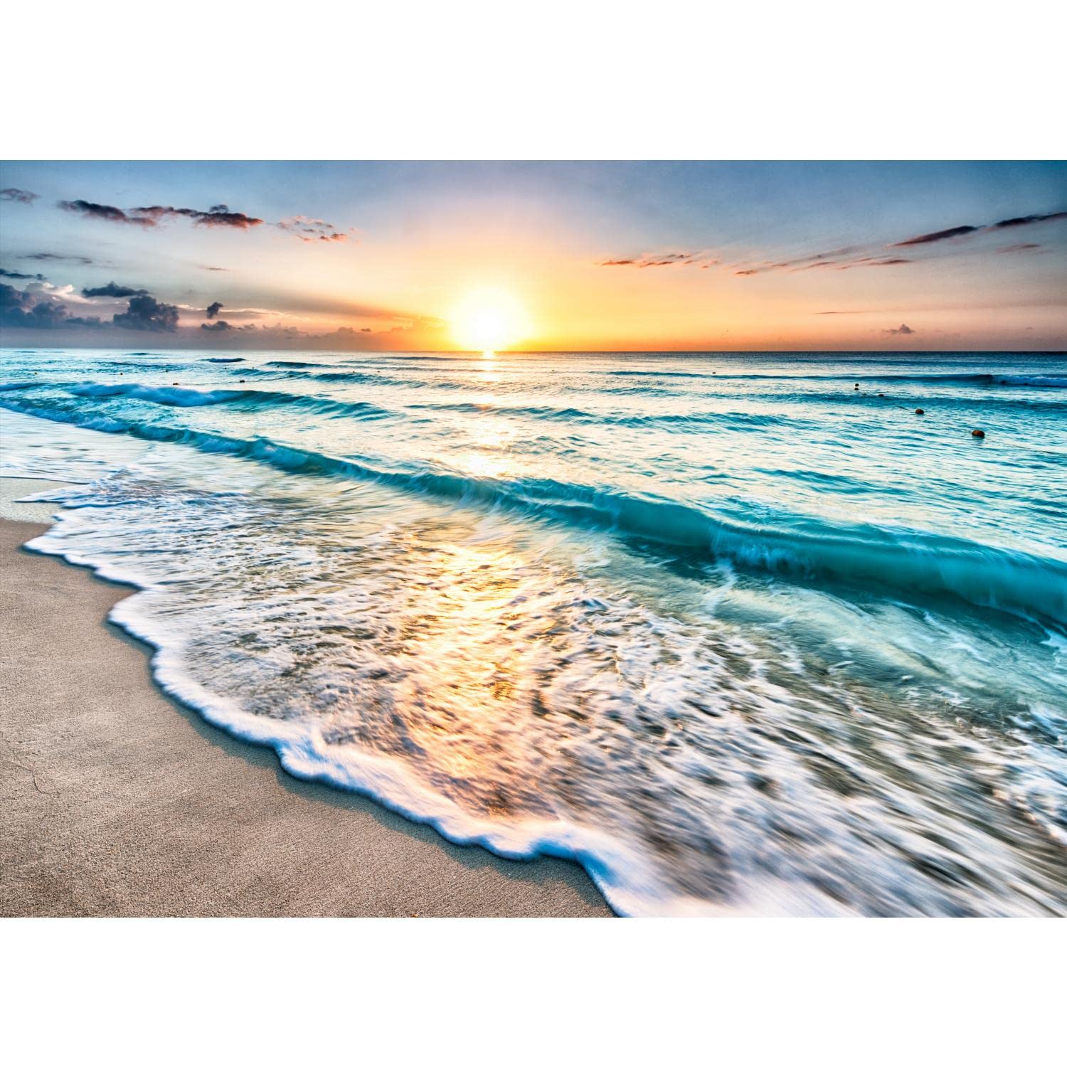 Runa Art G Photo Wallpaper Beach Sea Sunset 352 X 250 Cm Non-Woven Wall Art Xxl Moderne Livin Room Bedroom Orage Blue 9467011A
