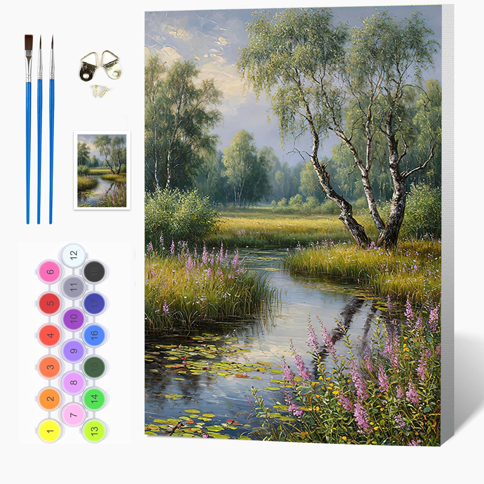 Auremi Landscape Paint by Numbers Kits Kids Adults, Lake Painting by Number Kits On Canvas,Framed DIY Color Oil Painting Acrylic Paints,Home Wall Decor 20x30cm