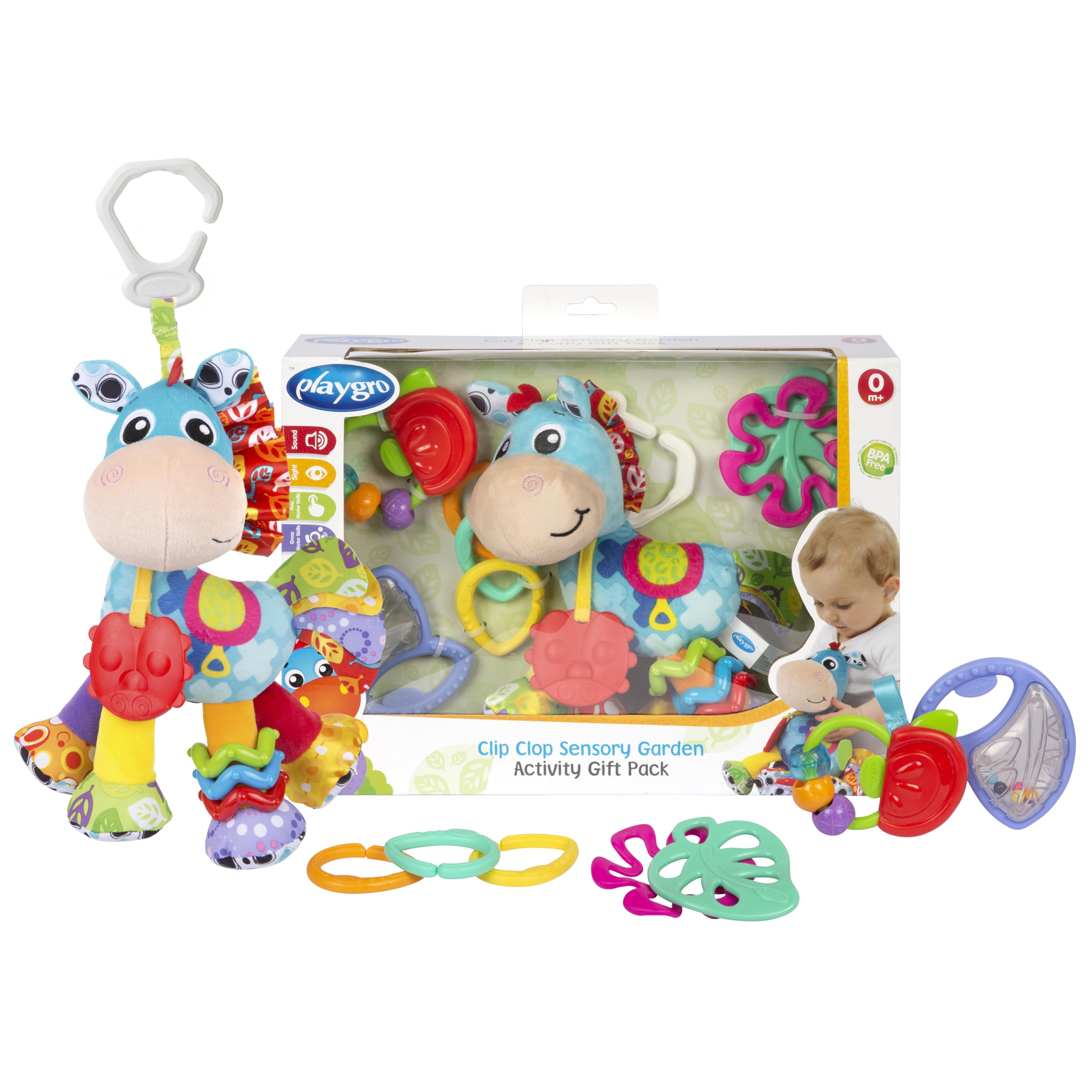 Playgro Clip Clop Sensory Garden Activity Gift Pack, Versatile Crib and Stroller Toys for Infants 0+ Months