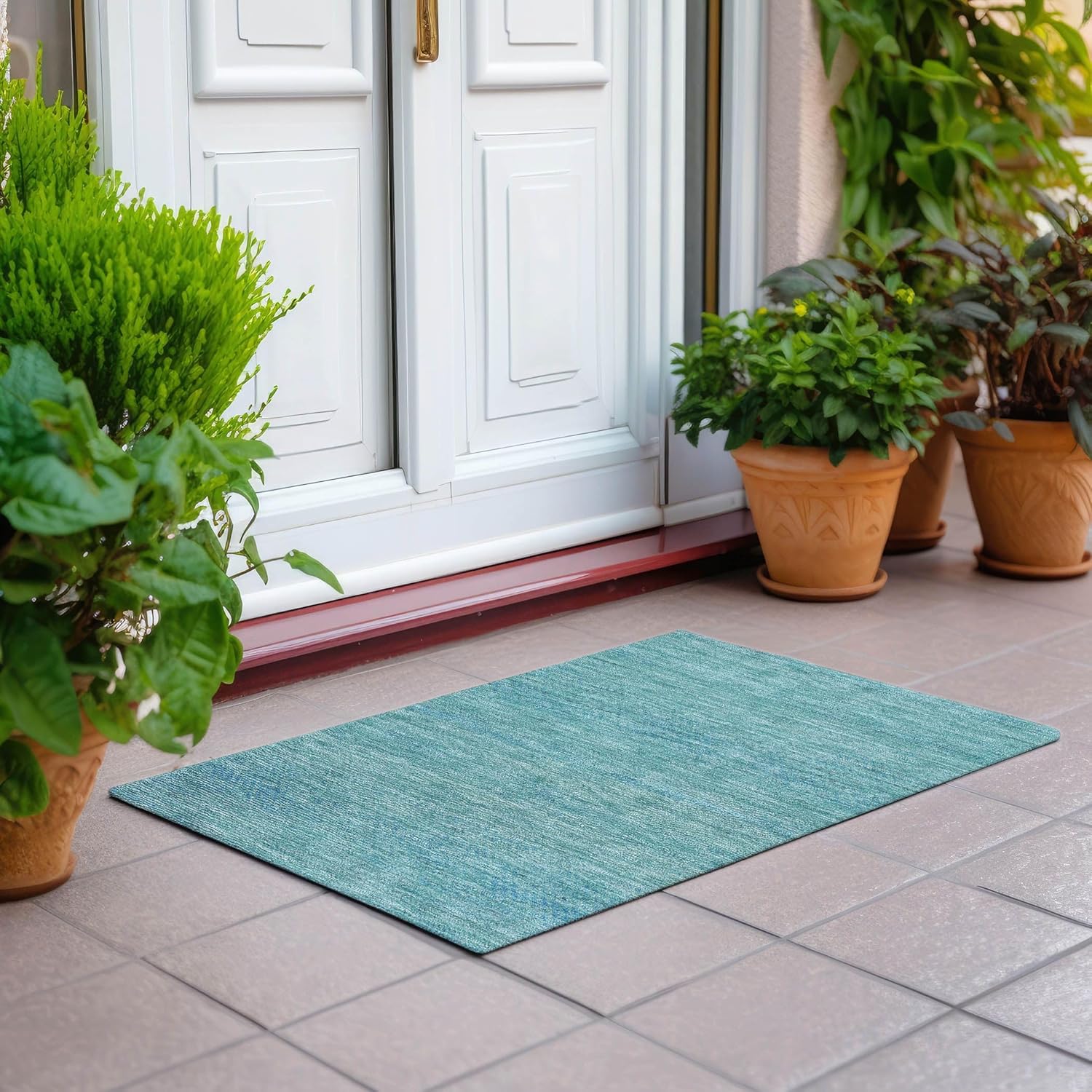 Addison Rugs Chantille ACN1634 Aqua 1'8" x 2'6" Indoor/Outdoor, Machine Washable, Easy Clean, Non Shedding, Bedroom, Living Room, Dining Room, Kitchen, Patio Rug
