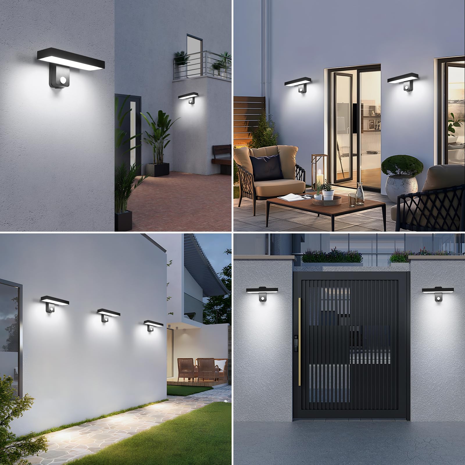 Comely 17W Lampa Zewnętrzna Z Czujnikiem Ruchu, Zewnętrzny Kinkiet Z Obracanym Panelem LED O 350°, IP65 Oświetlenie Ścienne Na Wejście Taras, Zimna Biel 6500K, Czarny
