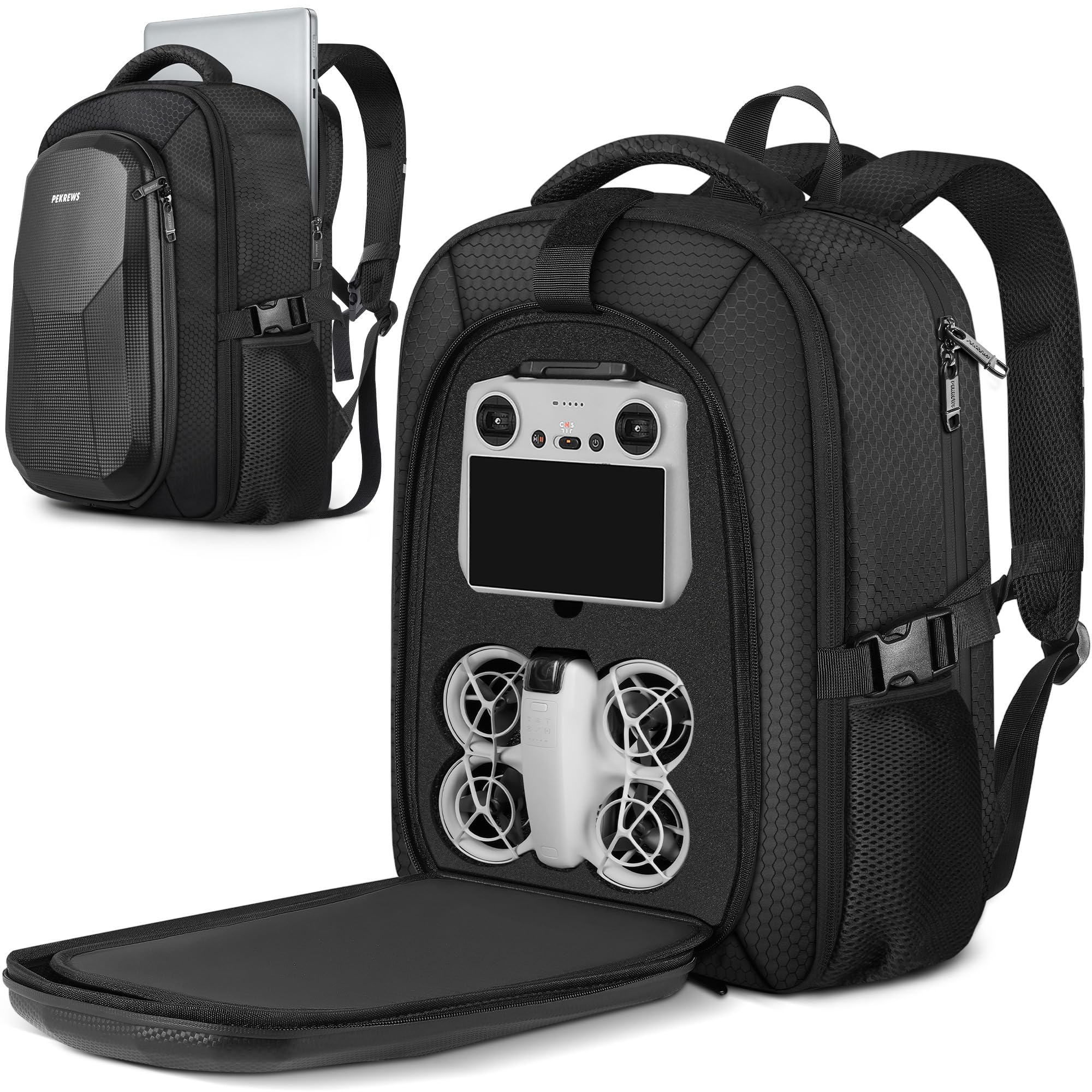 PEKREWS Zaino per Neo, Zaino Grande Capacità Per DJI Neo, RC 2/RC-N2/N3, Borsa Drone Espandibile Compatibile Con Laptop 15,6 Pollici E Fly More Combo, Custodia Rigida Idrorepellente Per Accessori