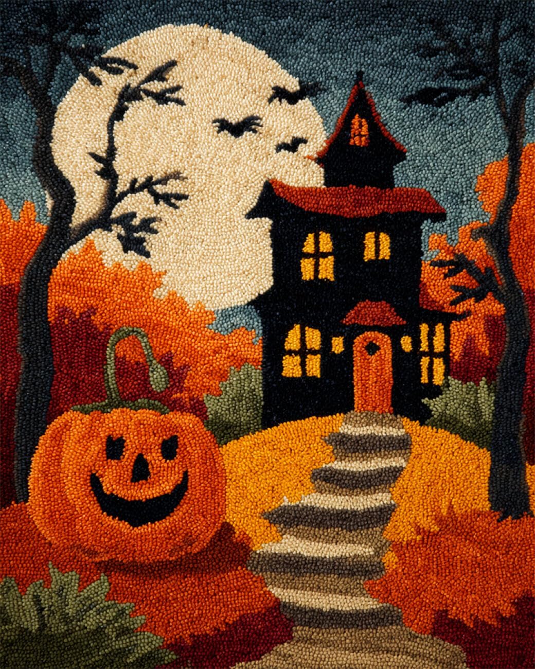 AxiangziK DIY Latch Hook Kits Pumpkins and Castles DIY Rug Making Kits for Aldult Tapestry Set Embroidery Carpet Doormat Gift 23x35in