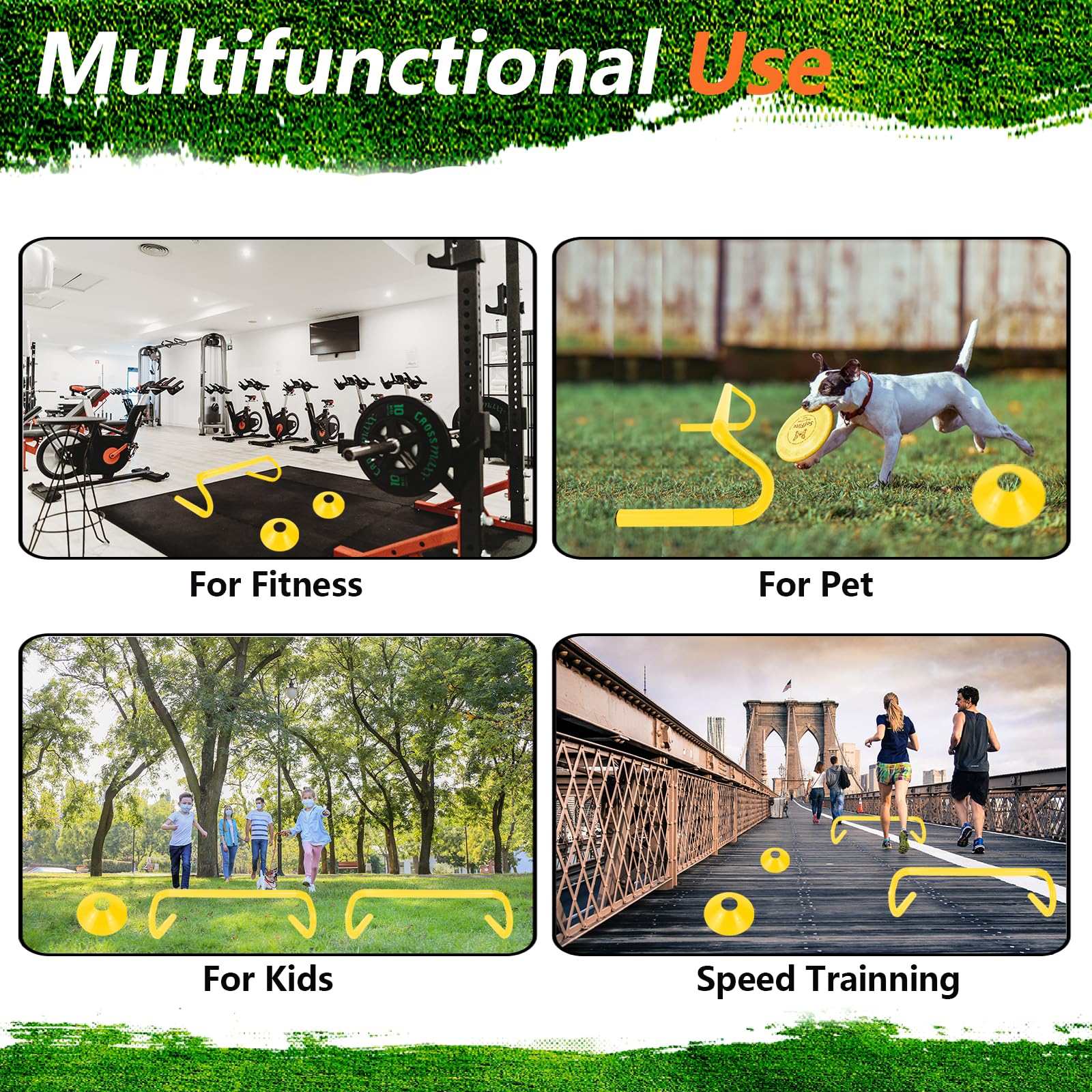 10 obstáculos de entrenamiento de agilidad de velocidad de 6 pulgadas con 6 conos de marcador, duraderos y desmontables, obstáculos de entrenamiento pliométricos de todas las velocidades,
