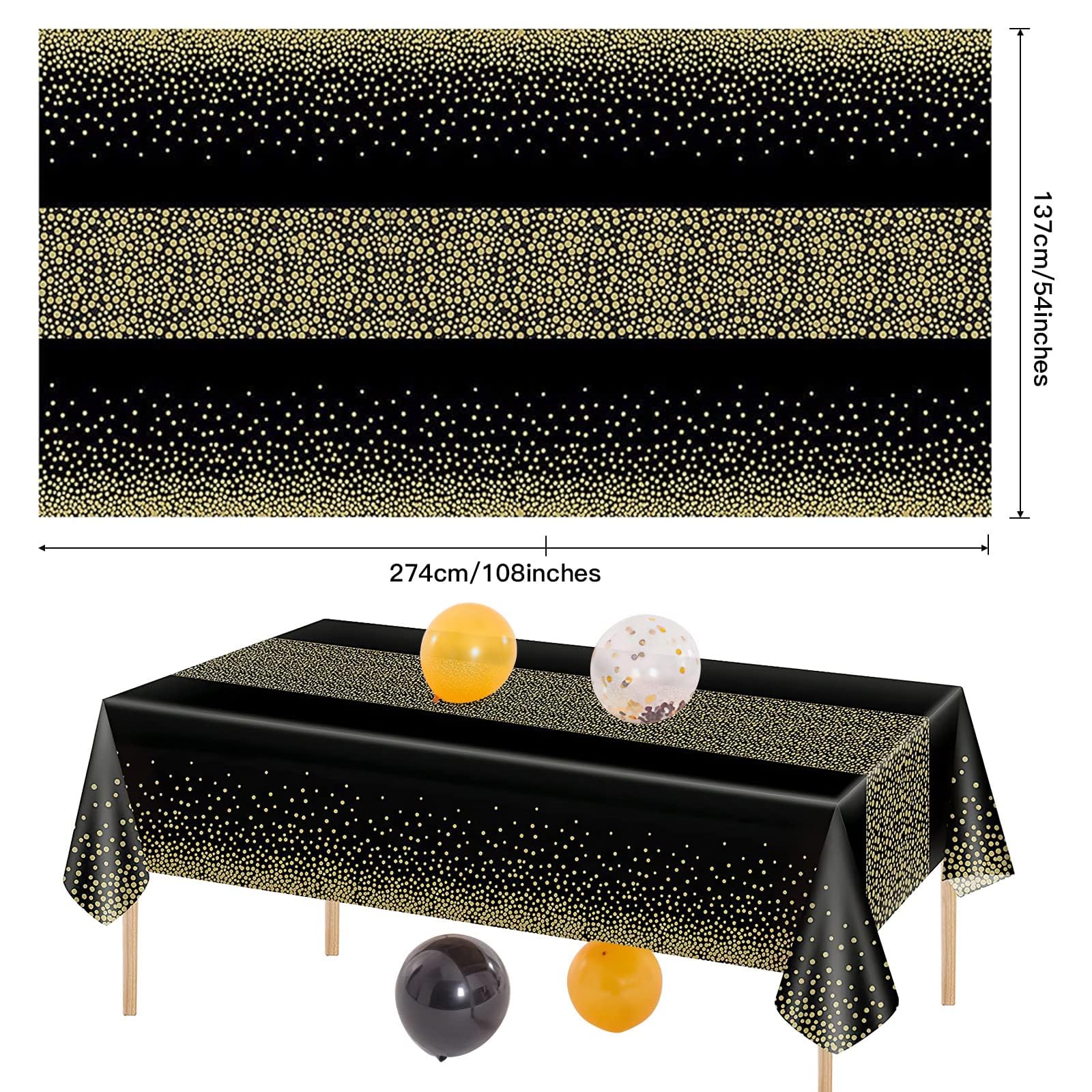Aitsite Party Tischdecke – 4 Stück, 137x274 Cm, Rechteckig, Wasserdicht, Schwarz Mit Goldpunkten – Einweg-Tischdecke Für Geburtstag, Hochzeit, Weihnachten & Mehr
