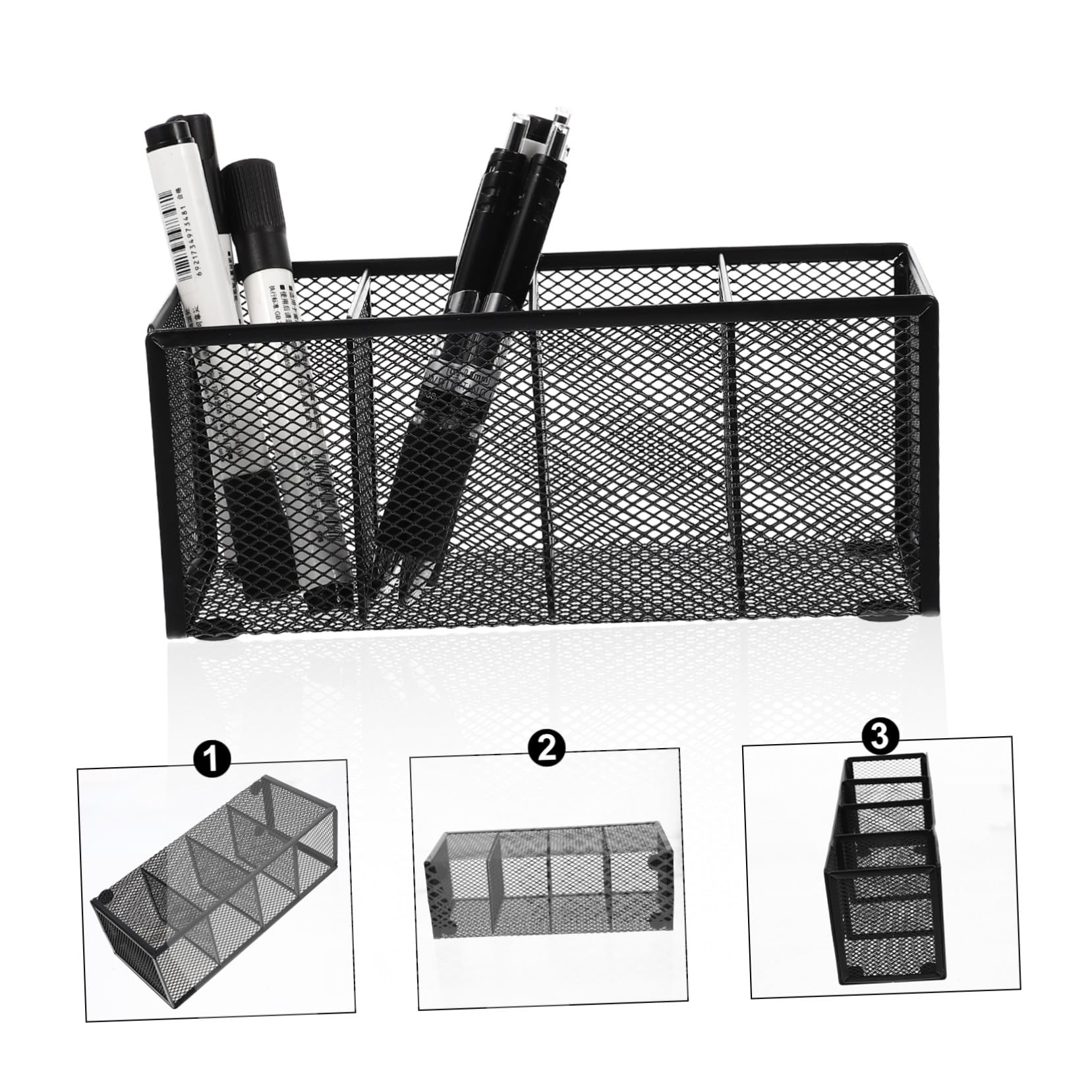 4 Stück Metall Stiftehalter mit Fächern Stabiler Schreibtisch Organizer aus Schwarzem Eisen Platzsparende Aufbewahrungsbox für Büro Schreibutensilien Leichter Vanity Organizer