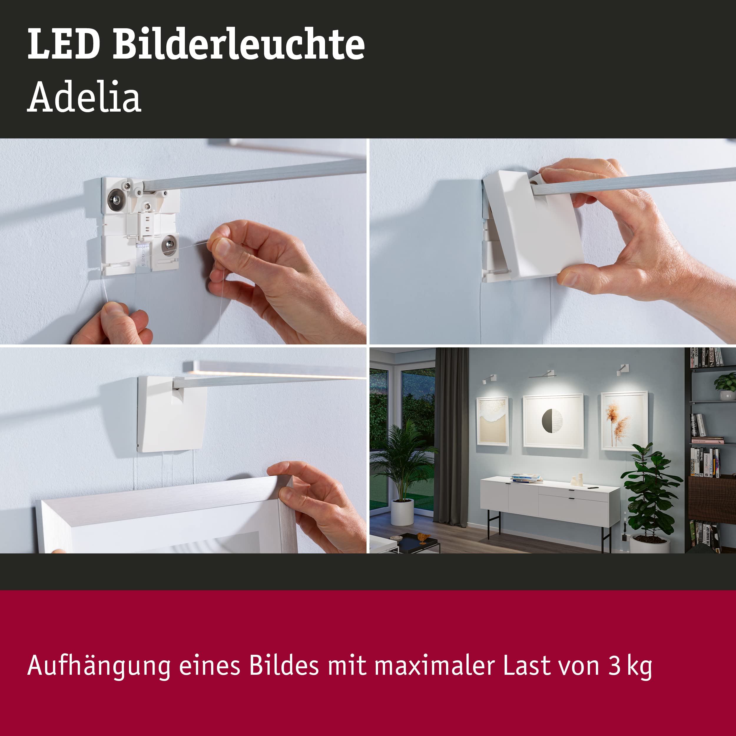 Paulmann 95576 Luce LED per quadri Adelia set 370lm incl. 1x4,5 W dimmerabile illuminazione quadri 2700 K