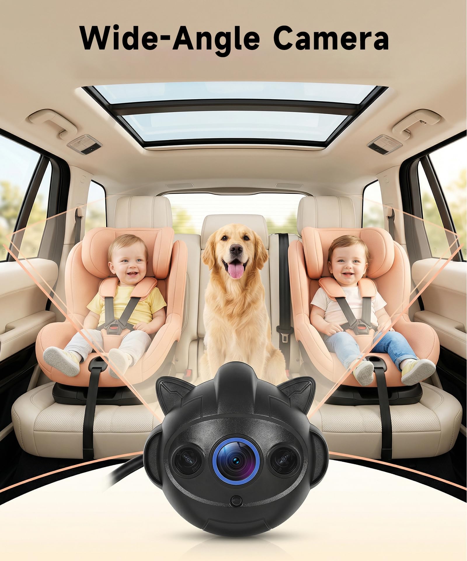 Rimoody Telecamera per Auto per Bambini per Sedile Posteriore, 4.3 Pollici Schermi, Specchio Retrovisore per Seggiolino Auto con Visione Notturna IR, Vivavoce Bluetooth & Musica, Luci a Sette Colori