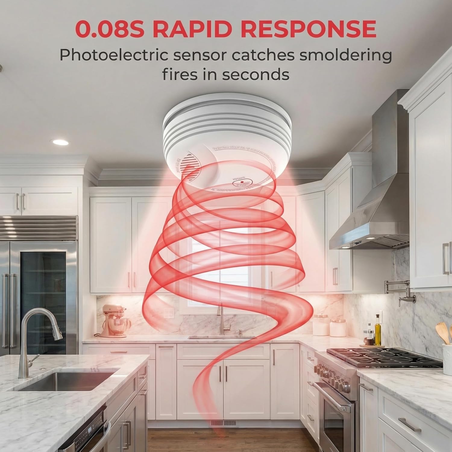 Smoke Detector Photoelectric Smoke Alarm for Home, Battery Smoke Detector with Test Button and Low Battery Warning, 10-Year Sensor, Easy to Install, Suitable for Living Rooms and Bedrooms, 4 Pack