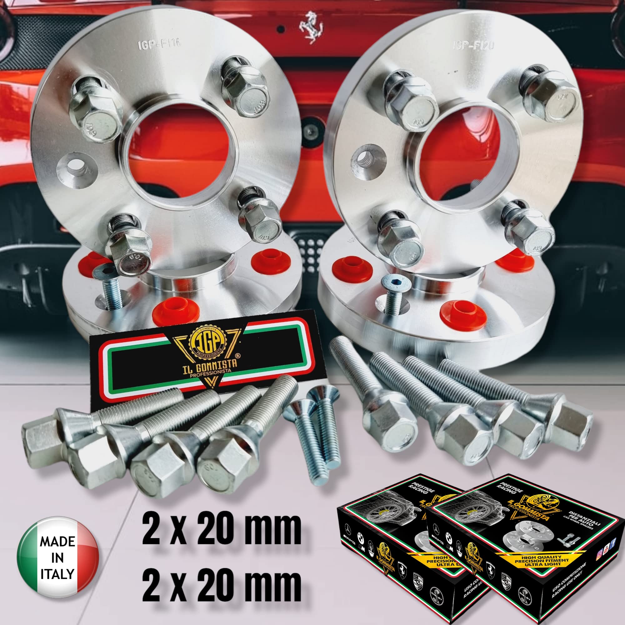 IGP 4 DISTANZIALI 20+20 mm 4 x 98 mozzo 58.1 + 16 BULLONI compatibili con FIAT 500-595 - 695 Abarth Cabrio type 312 dal 2007 al 2022 *OK AUTO RUOTA CERCHI IN LEGA