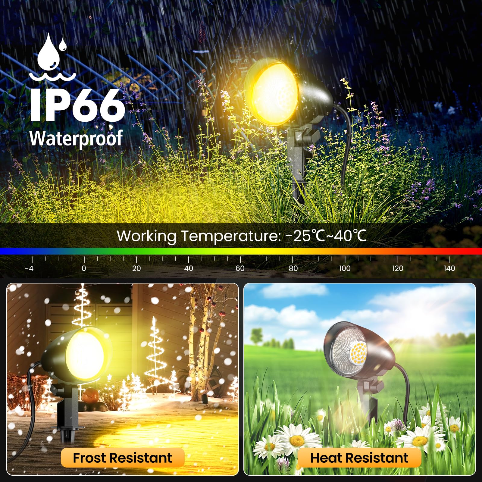 MEIKEE Outdoor Garden Spike Light 20W Warm White 1880LM LED Landscape Spotlights IP66 Waterproof Lawn Light Decorative for Garden Lawn Landscape Patio Yard with 1M Cable - Image 4