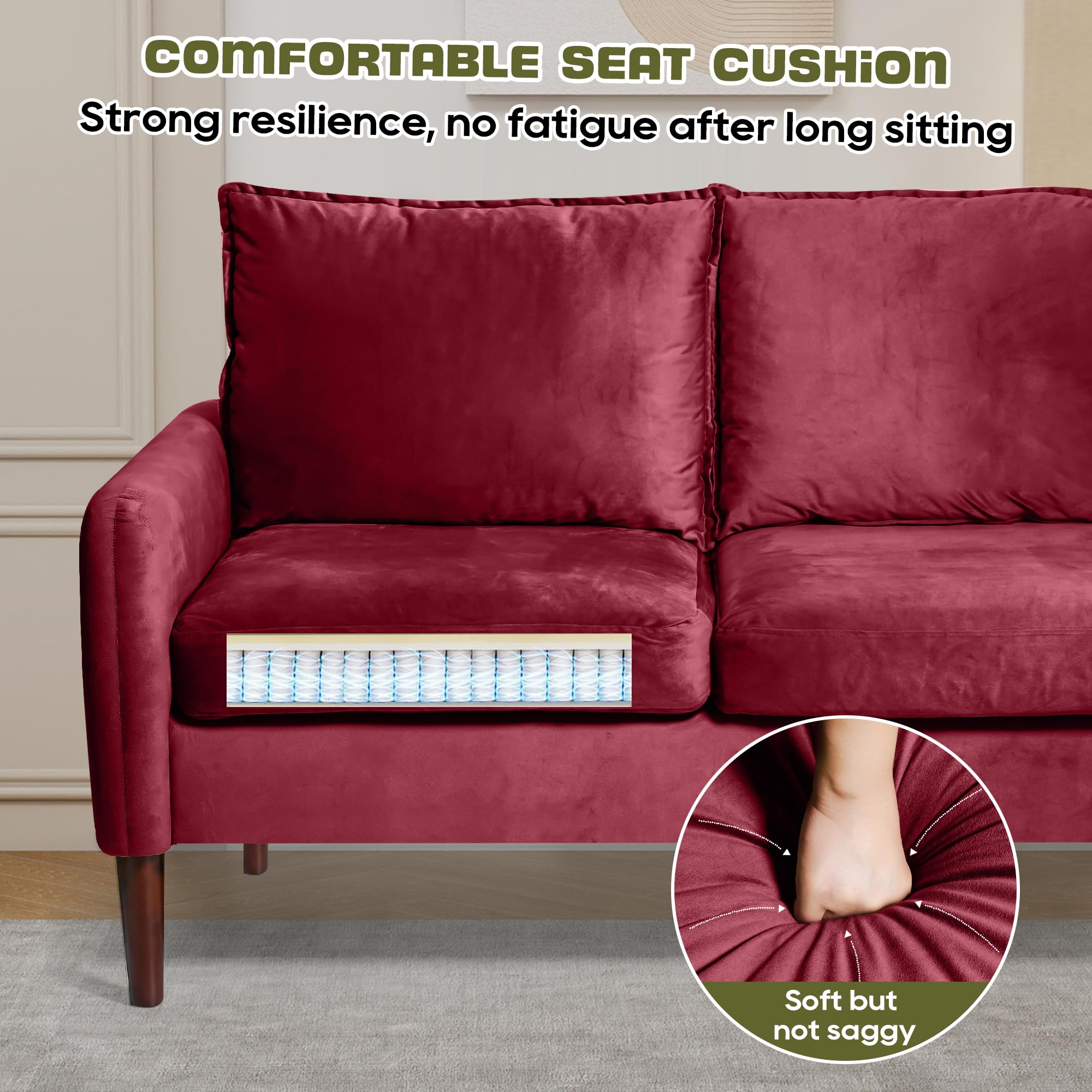 Bilhilury 54" Loveseat Sofa, Velvet Love Seat Couches for Living Room, Loveseat for Small Spaces, Small Couch for Bedroom Apartment Office, Mid-Century Modern Sofa with Throw Pillow,