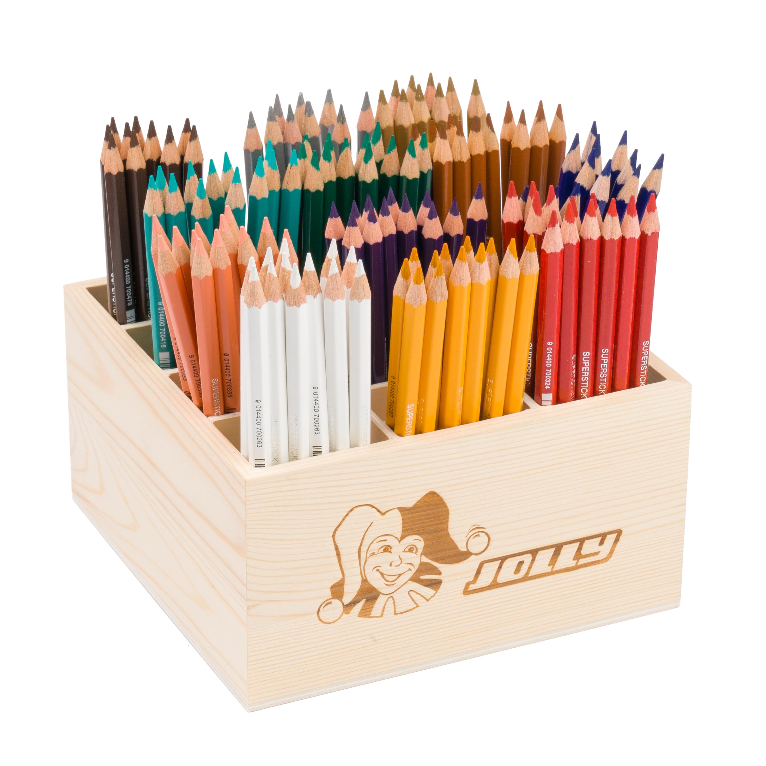 JOLLY Classpack – Wood, Supersticks Classic, complementary Colours, scatola di legno con 144 matite colorate, 12 colori complementari, infrangibile e atossico, ideale per la scuola e l'asilo