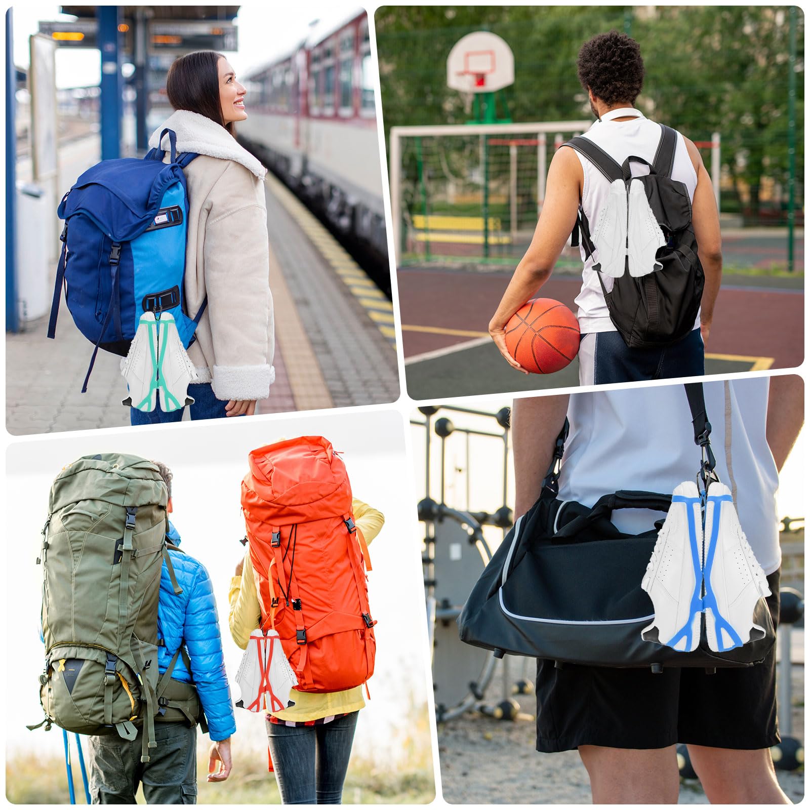 TIXIPEM Shoe Holster for Backpack [1SET] - Elastic Silicone Footwear Holder with Clip Use for Travel & Outdoors & Sports - [White-L] Hang Extra Shoes Cleats Boots