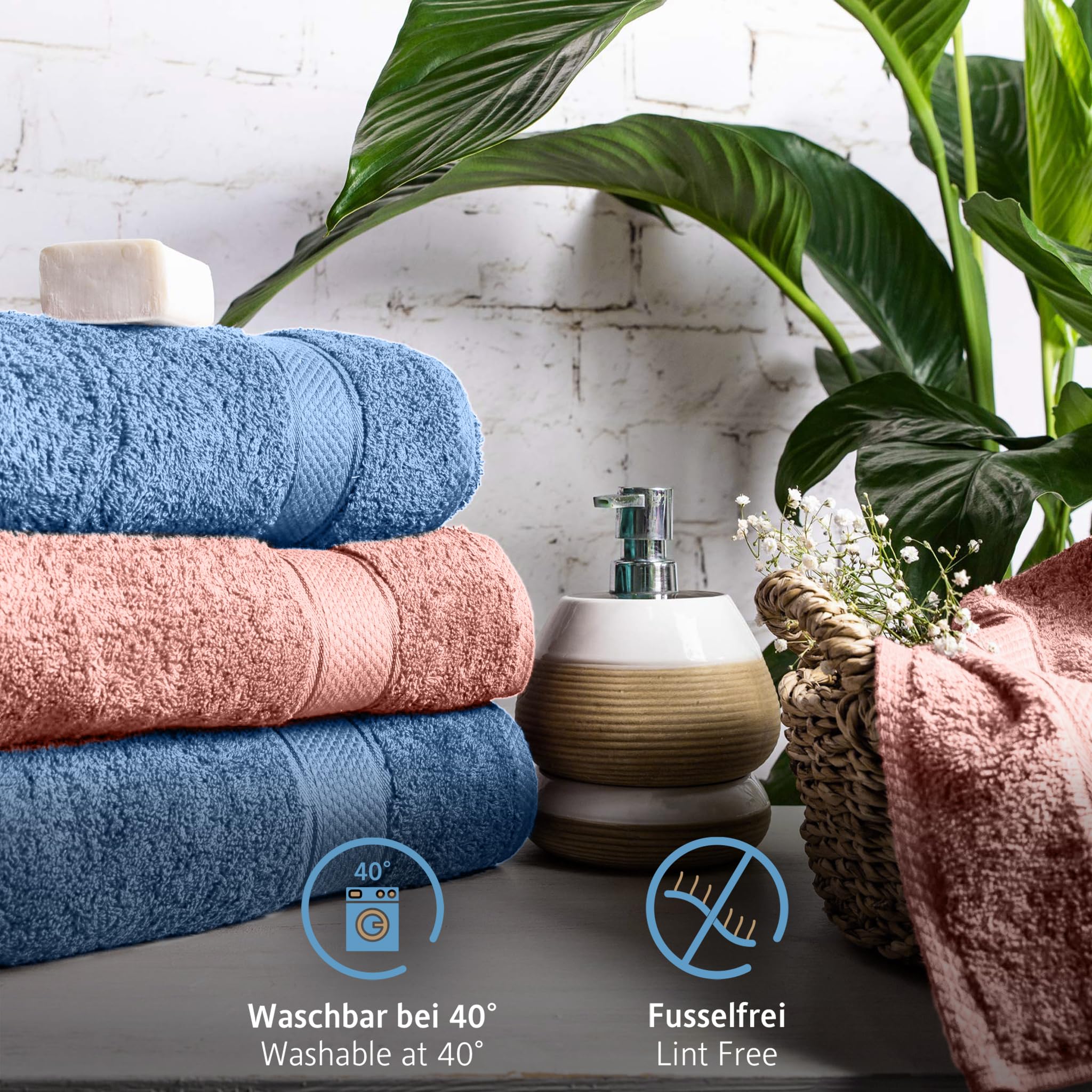 Komfortec 4er Duschtücher 70x140 cm Set aus 100% Baumwolle, 470g/m², Frottee, Weich, Rosa/Hellblau