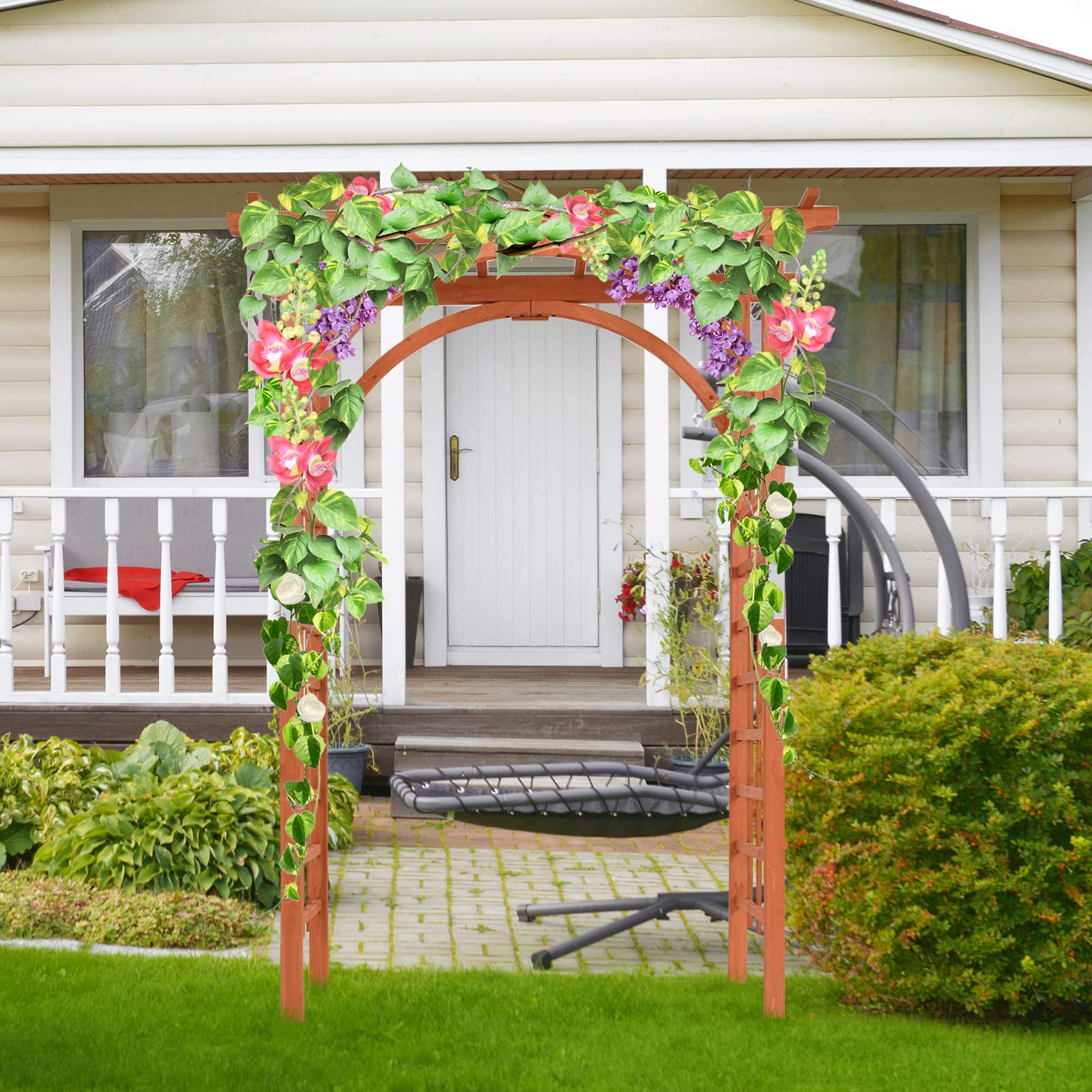 GOPLUS Rosenbogen Holz, Gartenbogen Pergola mit Rankhilfe für Kletterpflanzen, Torbogen Holzbogen Rankgitter Hochzeitsbogen Rankbogen für Hochzeit & Party, 160 x 60 x 215 cm, Natur