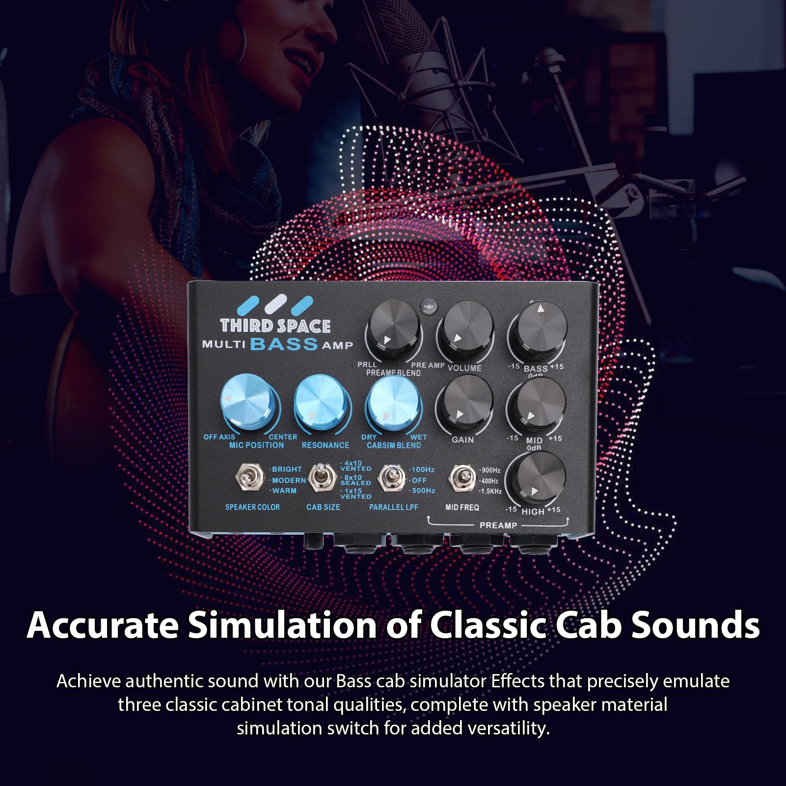 Fockety Pedale Effetti per Basso, Preamplificatore Professionale con Controllo Medio Semi Parametrico EQ a 3 Bande, Catena di Segnali Parallela, Simulatore di Cabina per Basso, Doppi