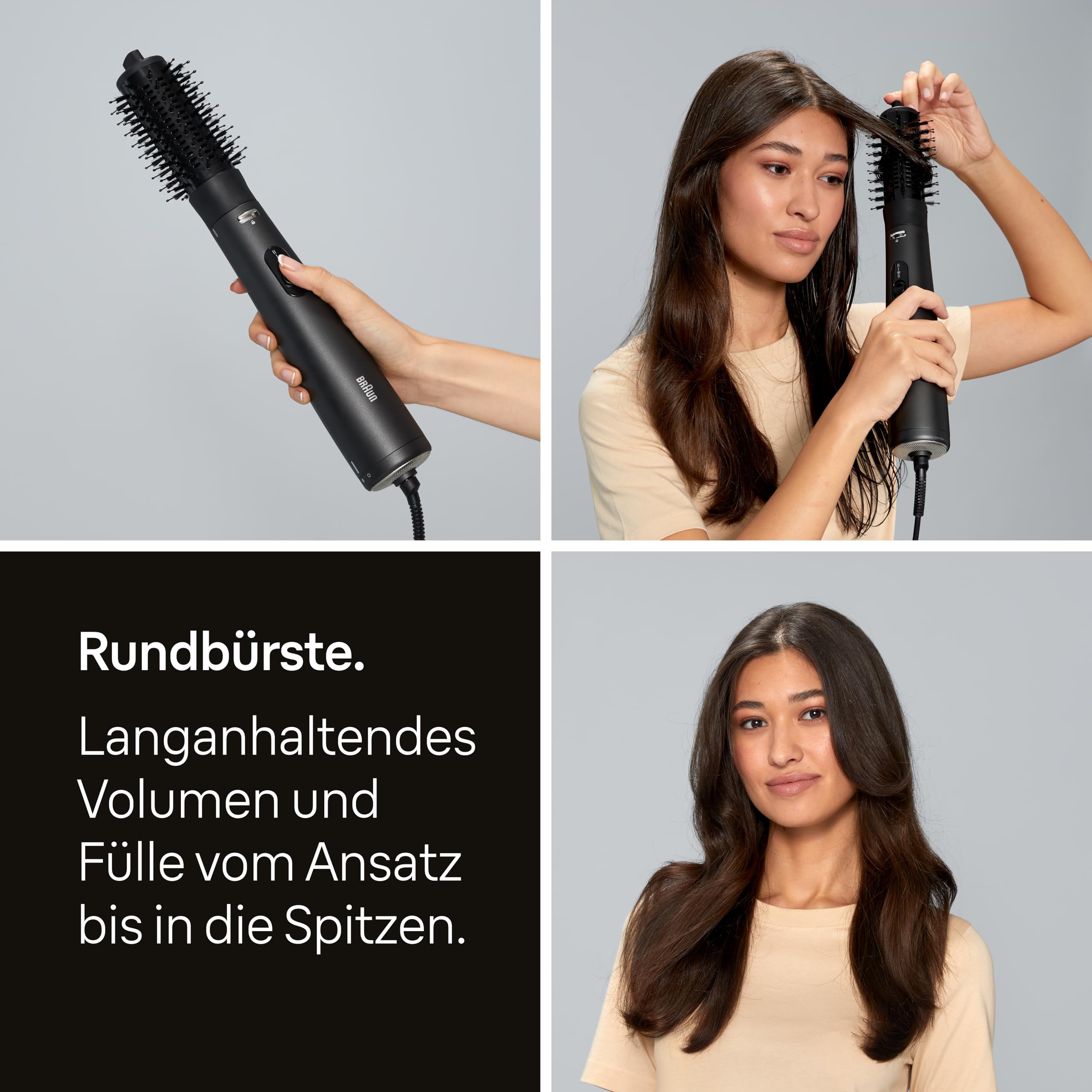 Braun Warmluftbürste AS4.2, Leichter Heißluft-Styler mit Rundbürste und Trockenaufsatz, 1000W HTDC-Motor mit 3 Stylingstufen, IONTEC-Technologie, Schwarzes Satin-Finish mit Chrom-Akzenten, BRAS420E