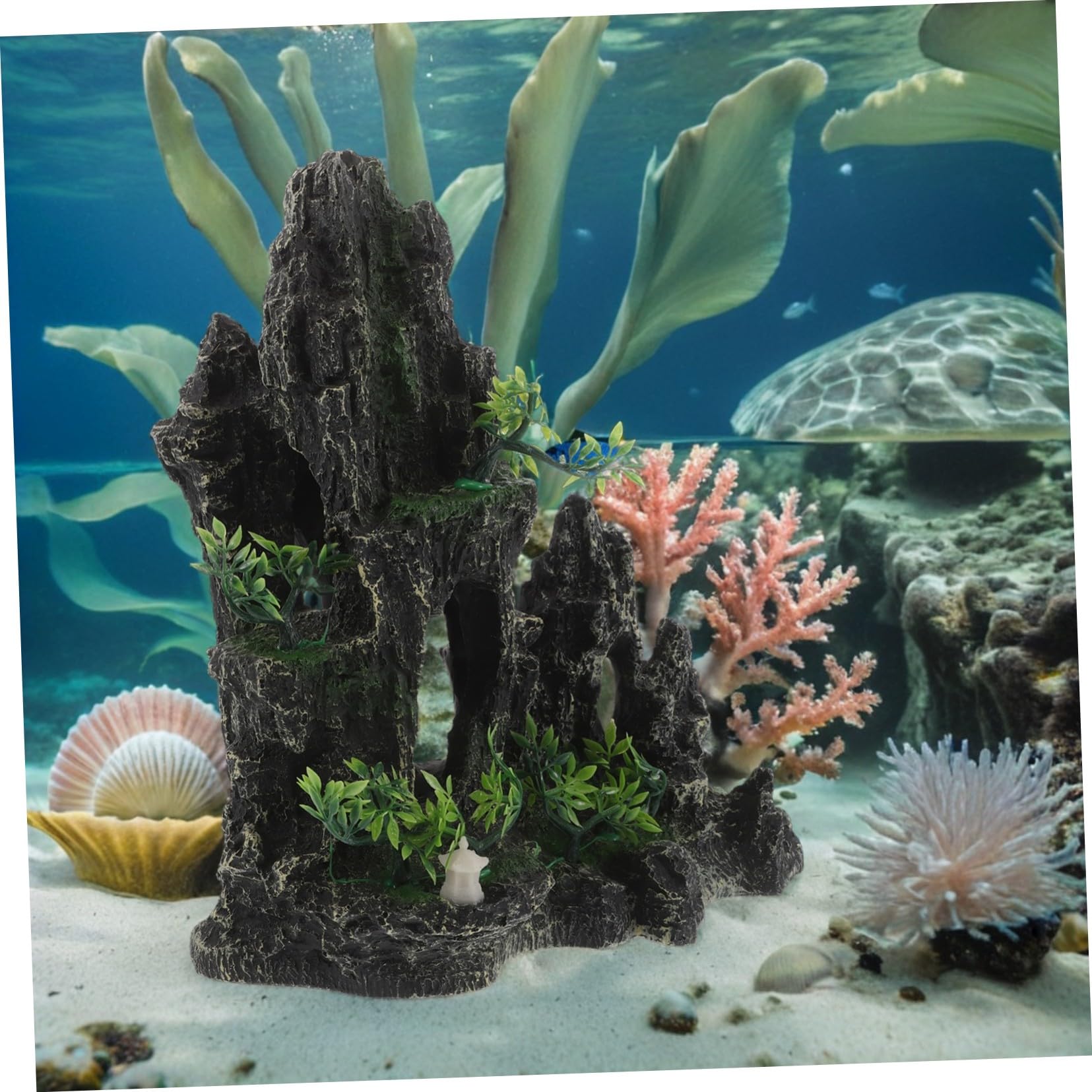 GALPADA Fisch-Aquarium Deko Simulierter Drachenstein mit Versteck für Garnelen und Fische Resin Aquarium Felsen Berglandschaft Naturnahe Fischbecken Dekoration Stressfreies Versteck