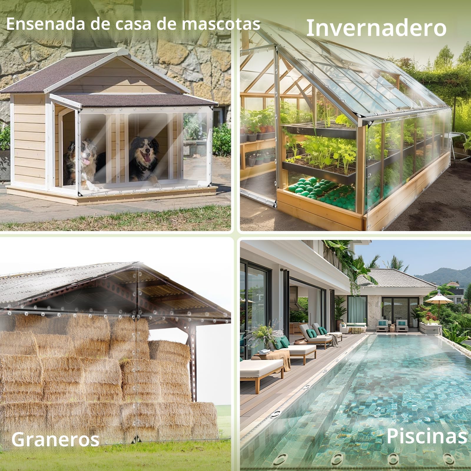 Lona Transparente Impermeable con Ojales de 2 x 1 m, Lona de ProteccióN Toldo Reforzado PVC, Multiusos Lonas Transparente Resistente Proteccin para Exterior Muebles Jardn Plantas (3X4)
